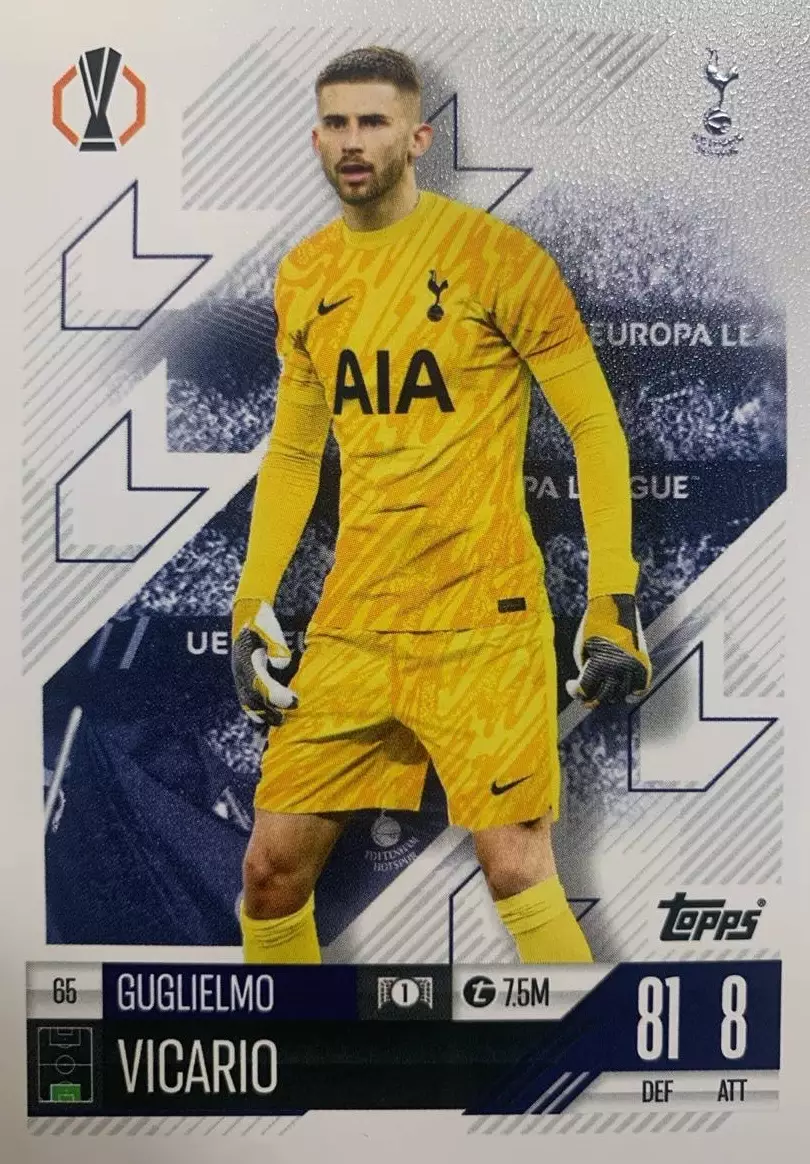 Футбол. Карточка Гульельмо Викарио Тоттенхэм Хотспур Лига Европы 2024-25 TOPPS