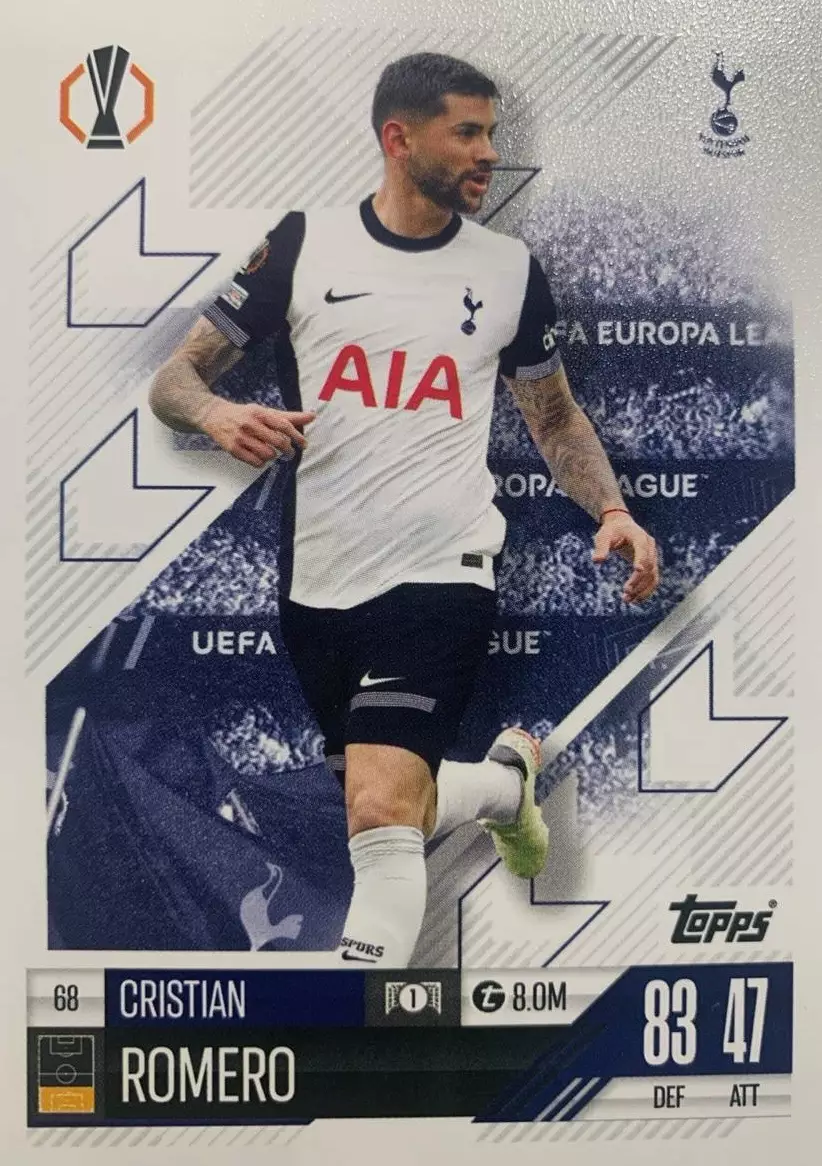 Футбол. Карточка Кристиан Ромеро Тоттенхэм Хотспур Лига Европы 2024-25 TOPPS