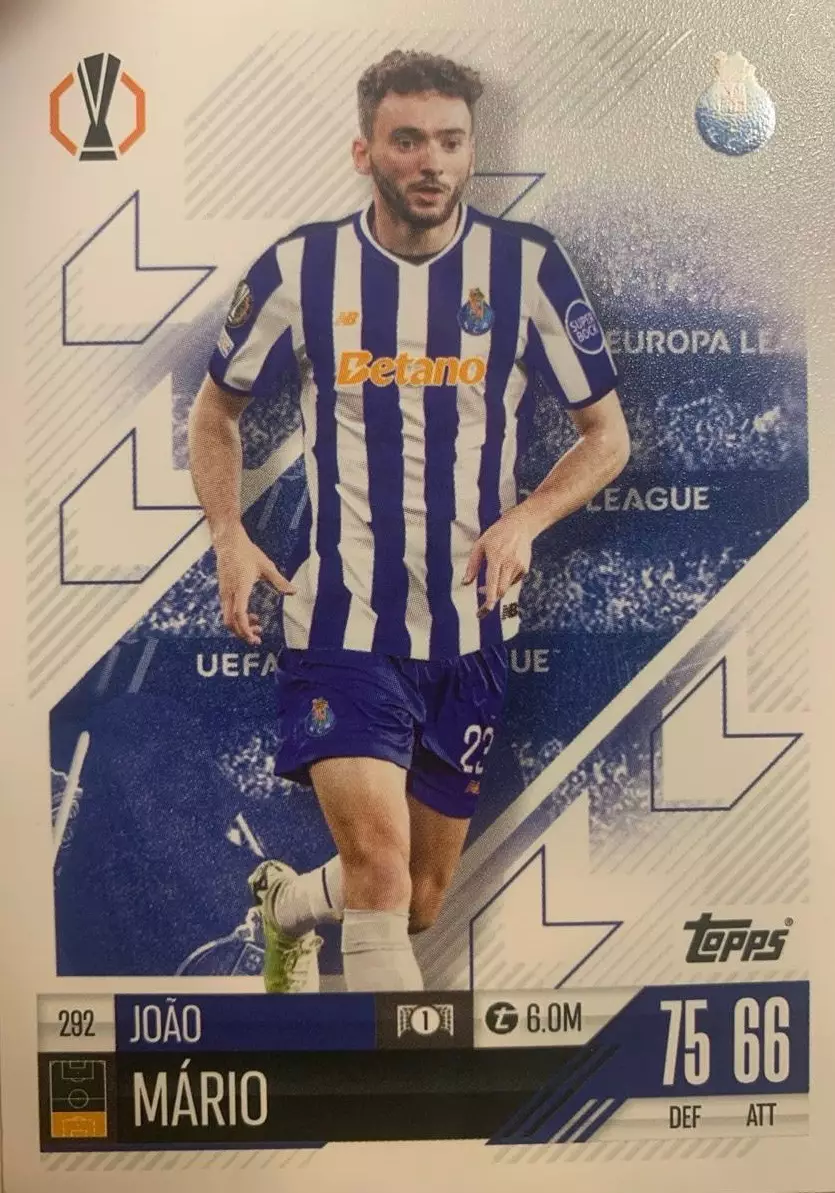Футбол. Карточка Joao Mario/Жуан Мариу FC Porto/Порту Лига Европы 2024-25