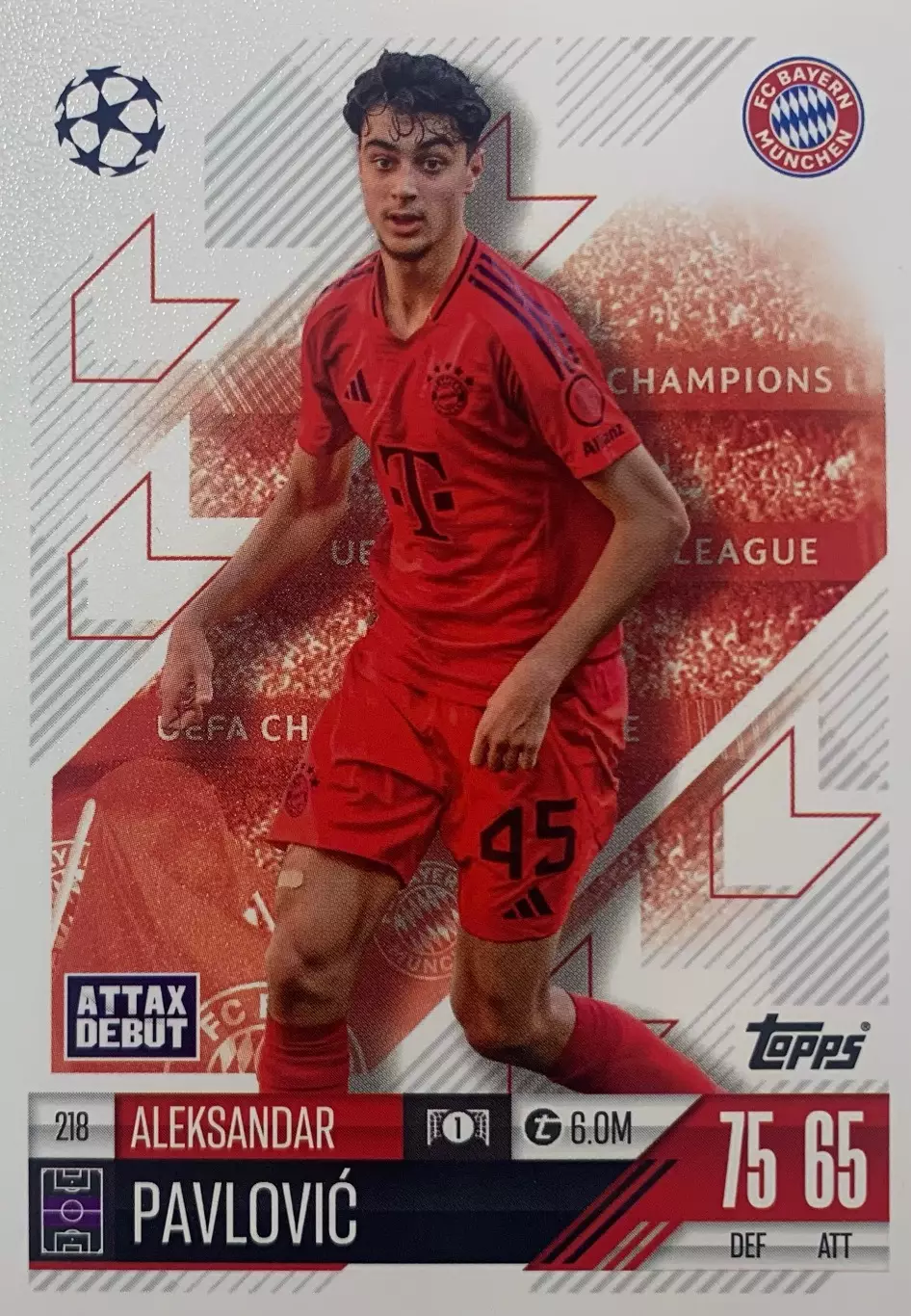 Футбол. Карточка Александар Павлович Бавария Мюнхен Лига Чемпионов 2024-25 TOPPS