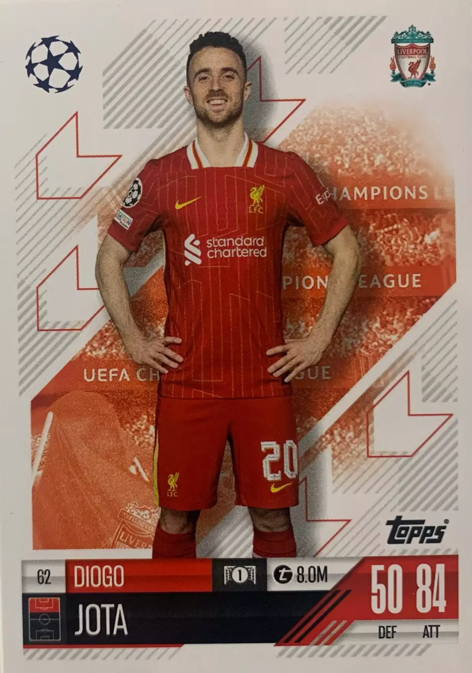 Футбол. Карточка Diogo Jota/Диогу Жота Ливерпуль Лига Чемпионов 2024-25 TOPPS