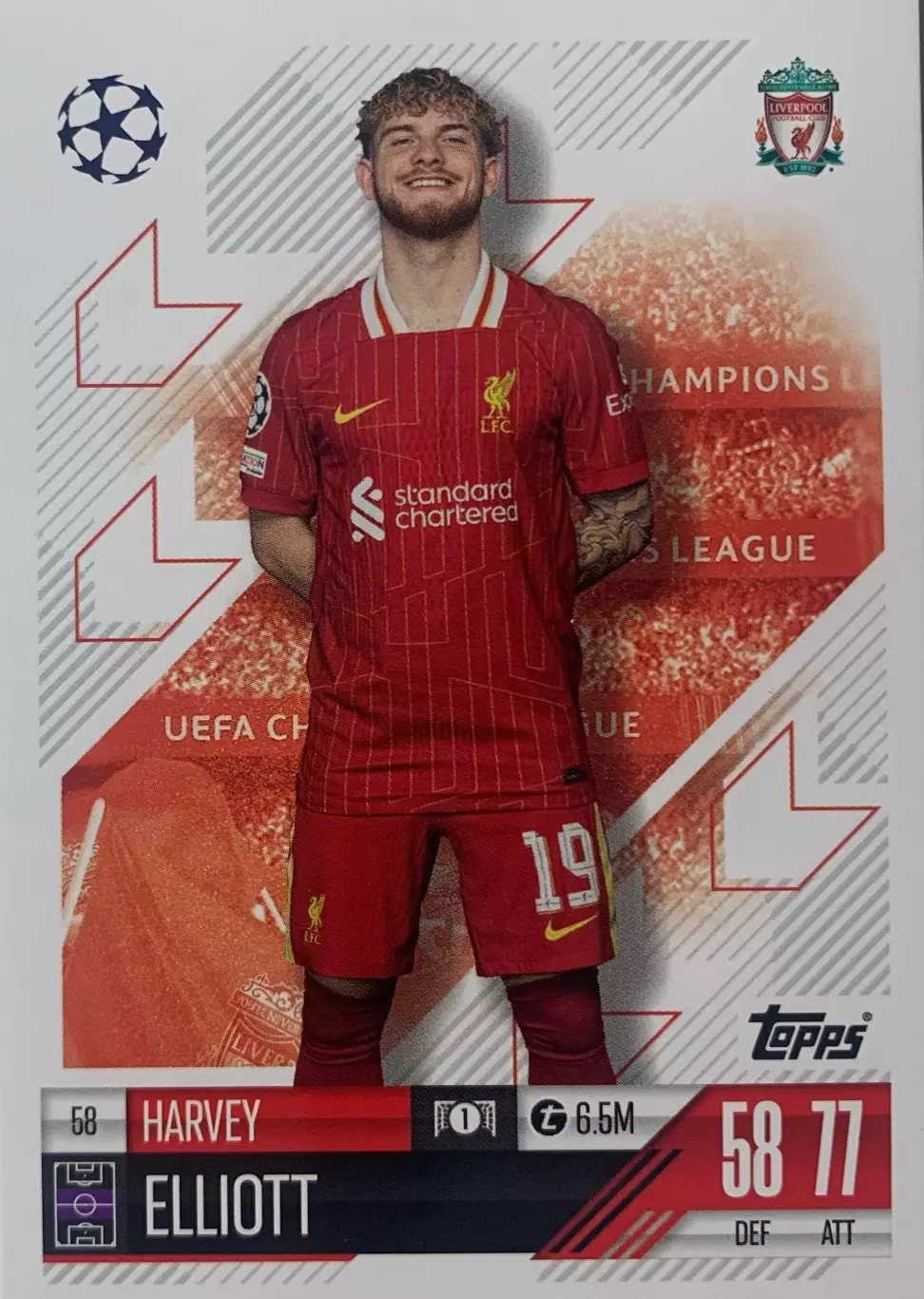 Футбол. Карточка Harvey Elliott/Харви Эллиотт Ливерпуль Лига Чемпионов 2024-25