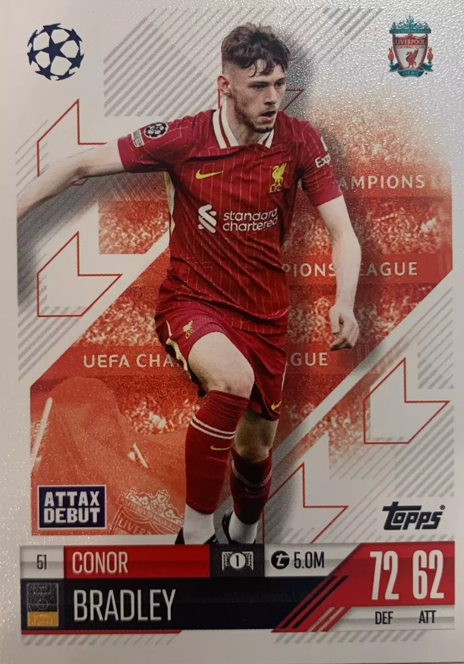 Футбол. Карточка Conor Bradley/Конор Брэдли Ливерпуль Лига Чемпионов 2024-25