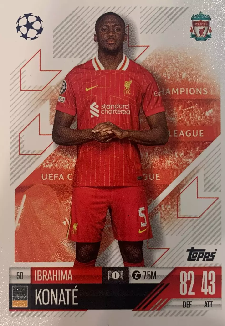 Футбол Карточка Ибраима Конате Ливерпуль,РБ Лейпциг Лига Чемпионов 2024-25 TOPPS