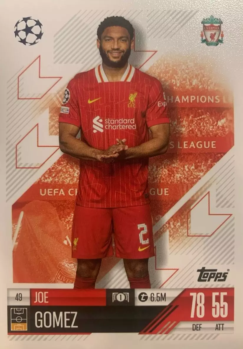 Футбол. Карточка Joe Gomez / Джо Гомес Ливерпуль Лига Чемпионов 2024-25 TOPPS