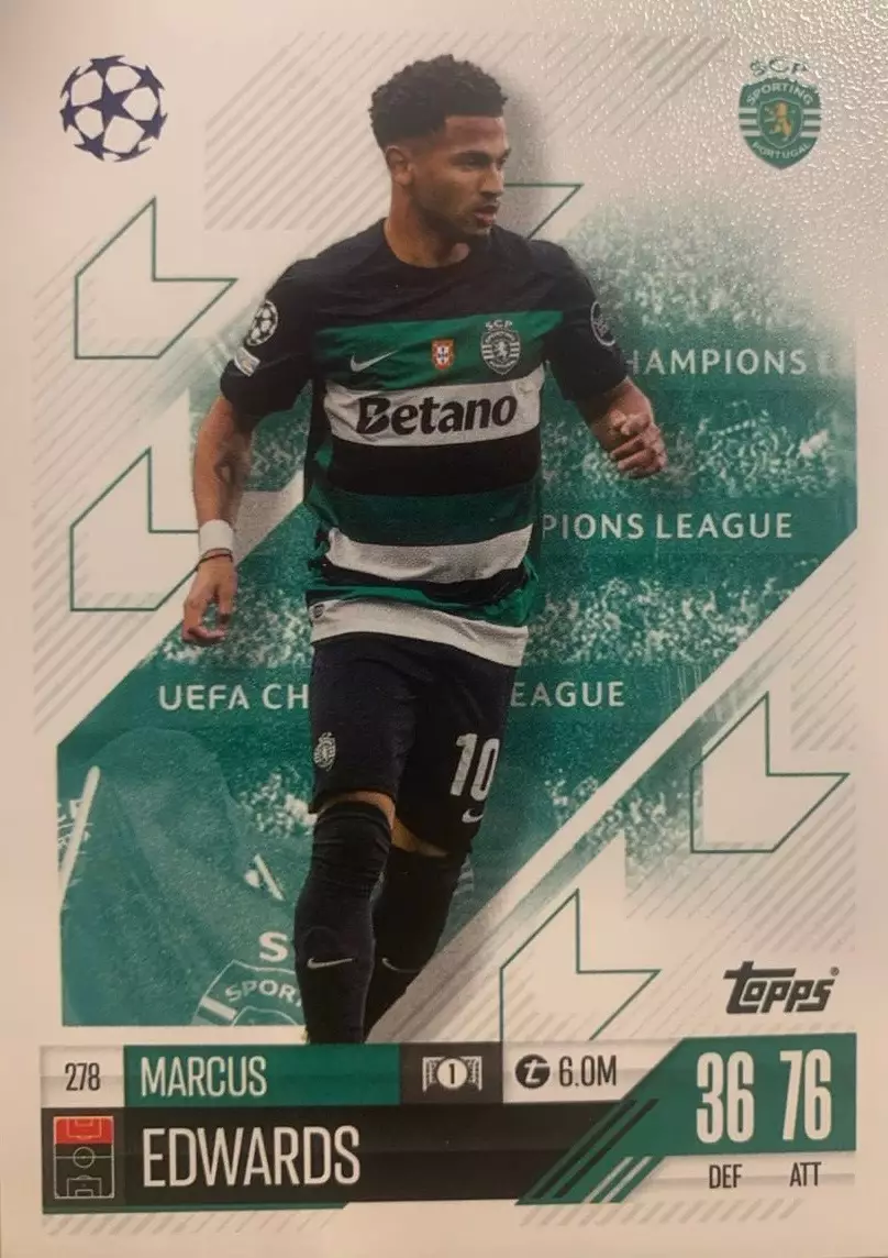 Карточка Маркус Эдвардс Спортинг Лиссабон, Бернли Лига Чемпионов 2024-25 TOPPS