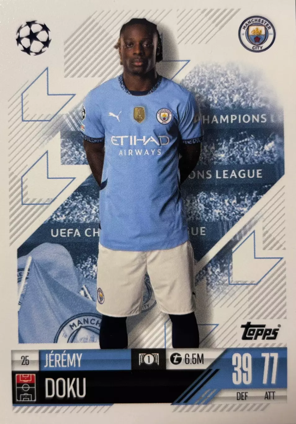 Футбол. Карточка Jeremy Doku/Жереми Доку Манчестер Сити Лига Чемпионов 2024-25