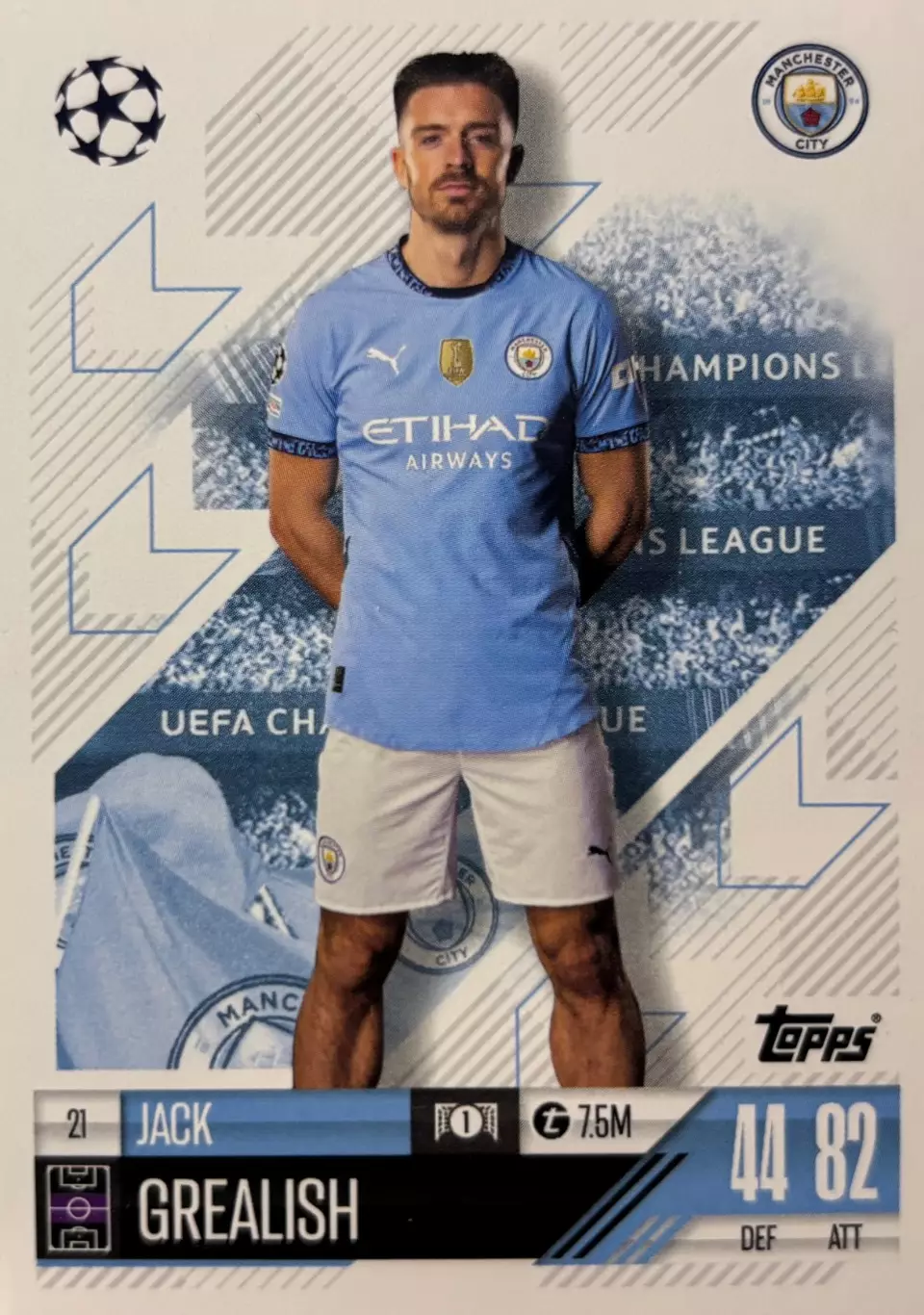 Карточка Джек Грилиш Манчестер Сити, Астон Вилла, Эвертон Лига Чемпионов 2024-25