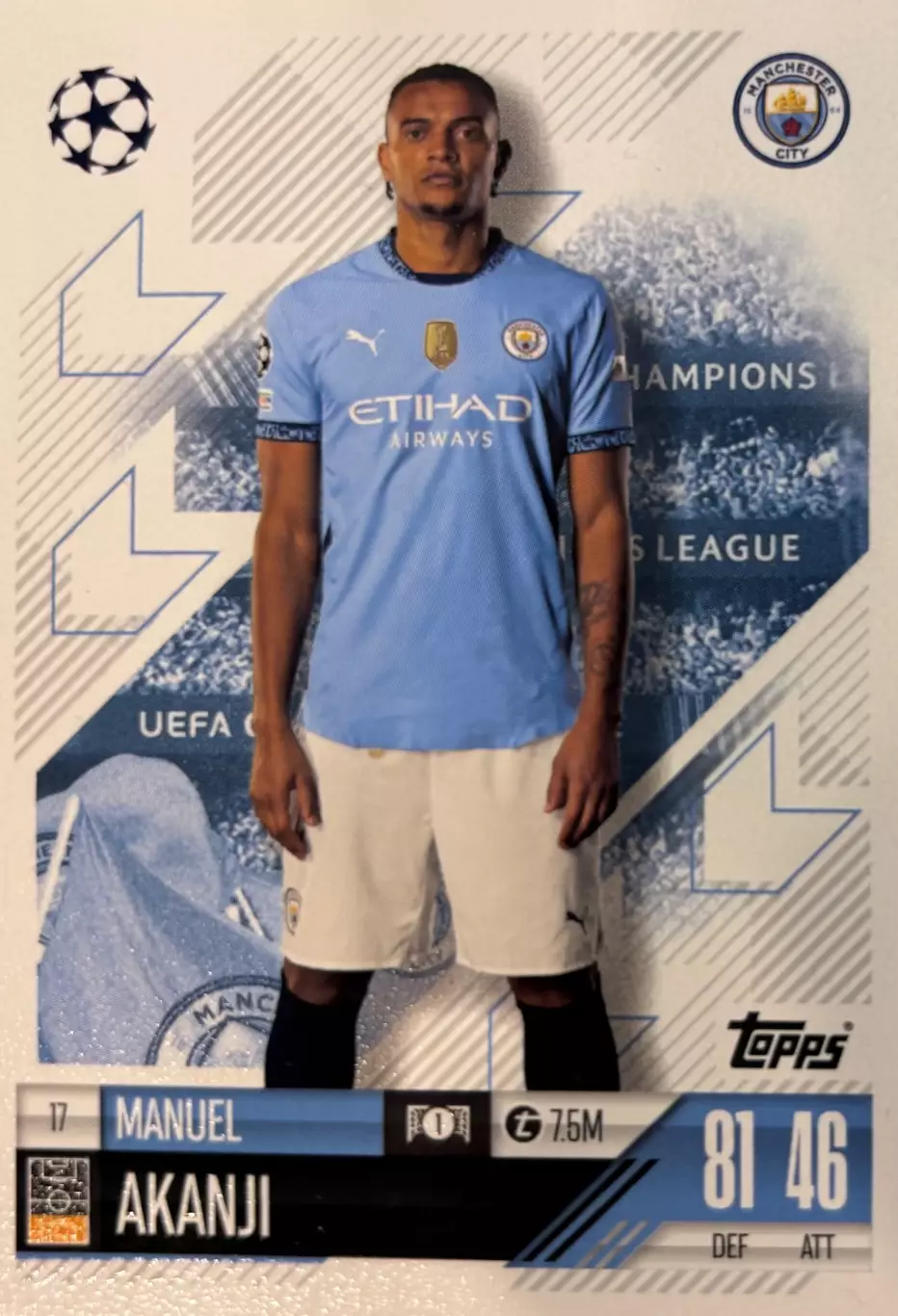 Карточка Мануэль Аканджи Манчестер Сити,Боруссия Дортмунд Лига Чемпионов 2024/25
