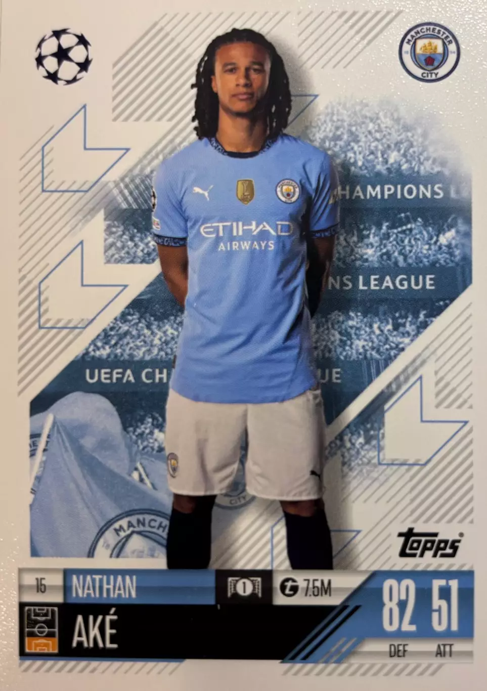 Футбол. Карточка Натан Аке Манчестер Сити, Челси, Борнмут Лига Чемпионов 2024-25