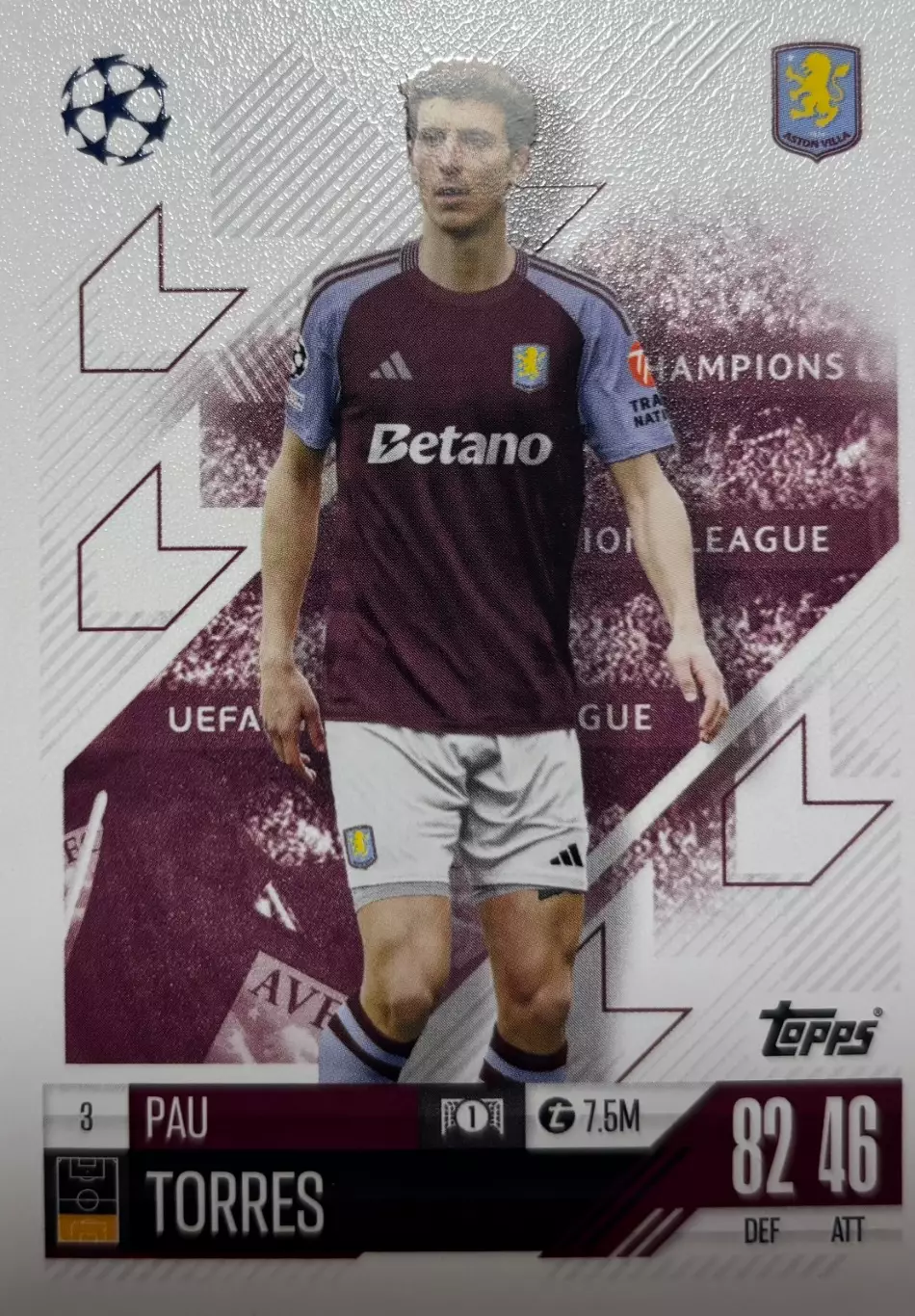Футбол. Карточка Пау Торрес Астон Вилла, Вильярреал Лига Чемпионов 2024-25