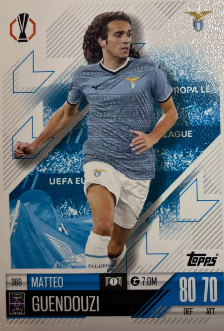 Футбол. Карточка Маттео Гендузи Лацио, Олимпик Марсель Лига Европы 2024-25 TOPPS