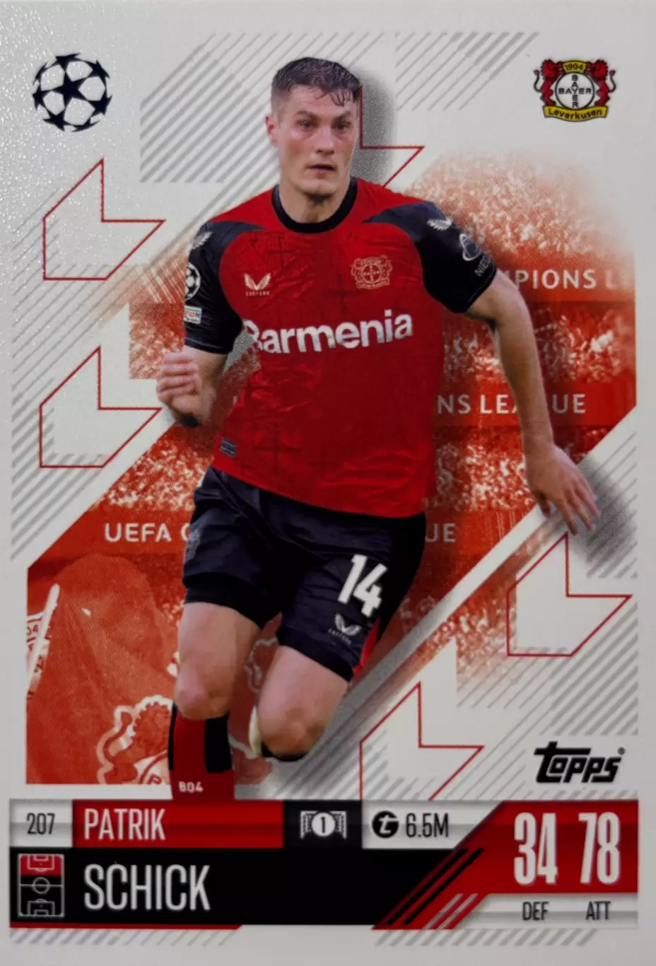 Футбол. Карточка Патрик Шик Байер 04, РБ Лейпциг, Рома Лига Чемпионов 2024/25