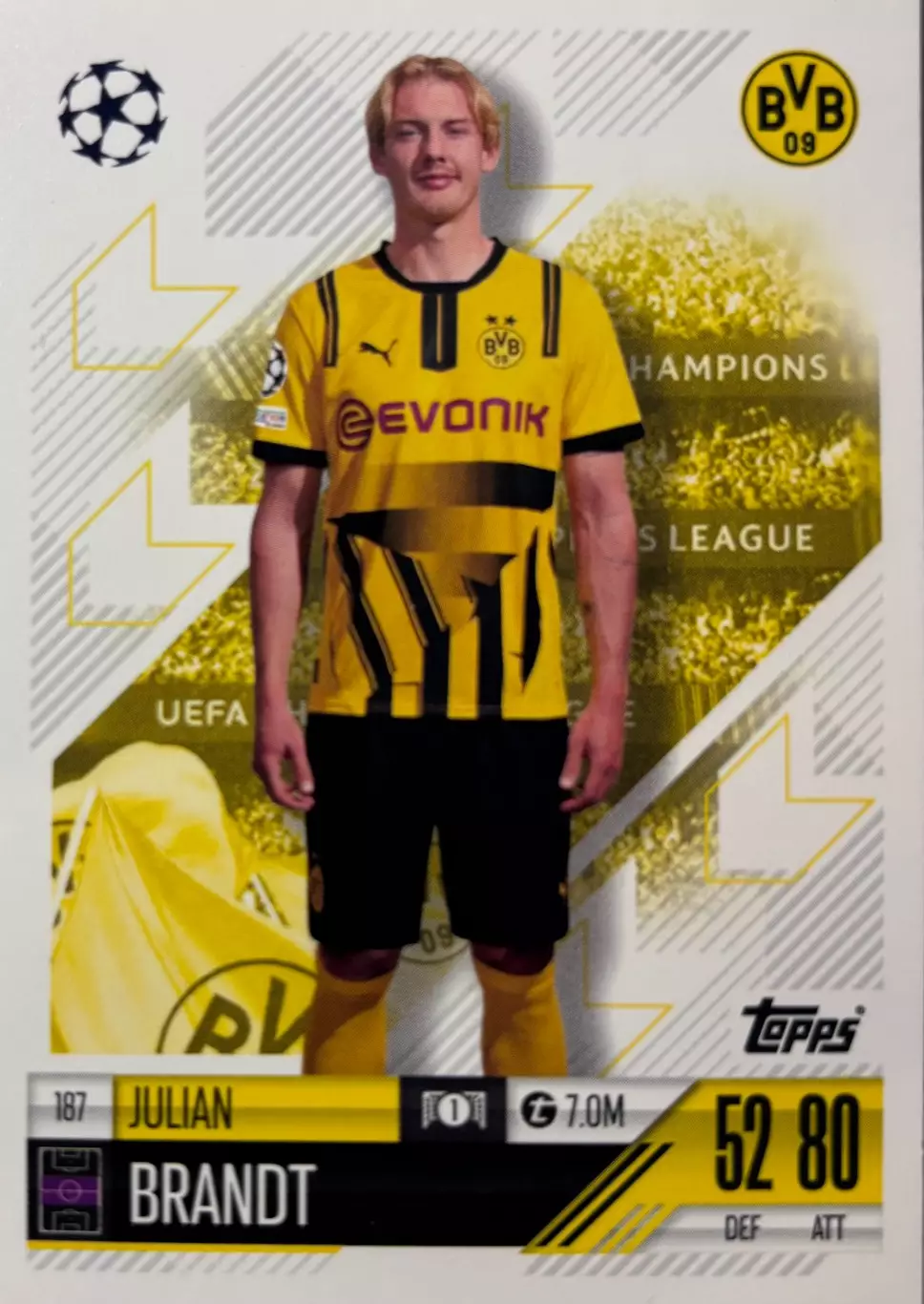 Футбол. Карточка Юлиан Брандт Боруссия Дортмунд, Байер 04 Лига Чемпионов 2024/25