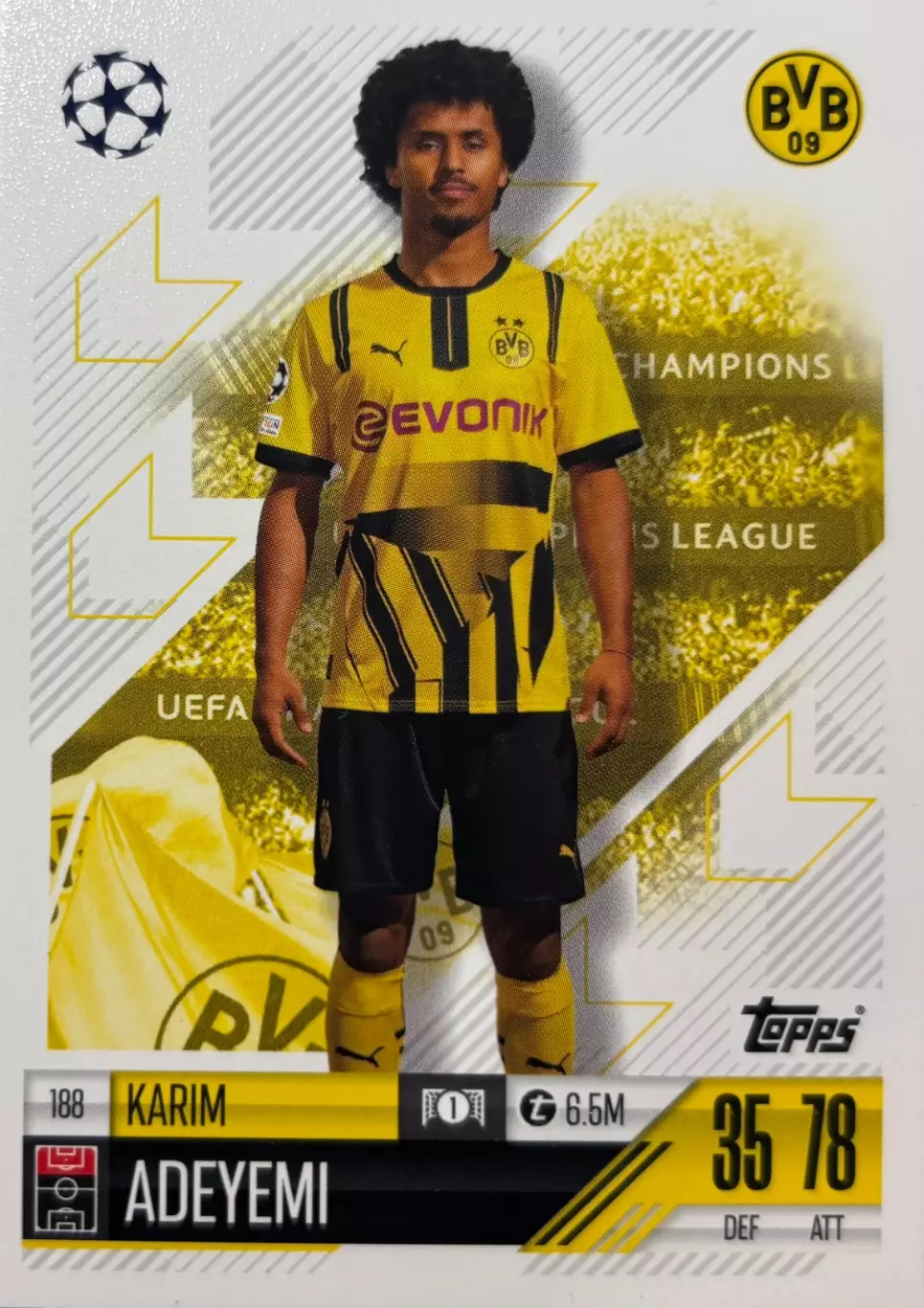 Футбол. Карточка Карим Адейеми Боруссия Дортмунд Лига Чемпионов 2024/25 TOPPS