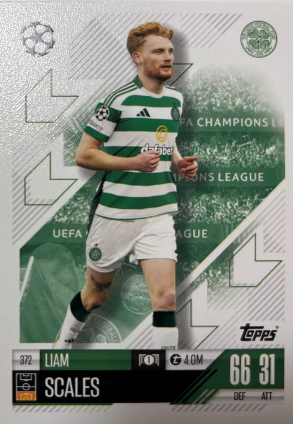 Футбол. Карточка Liam Scales/Лиам Скейлз Селтик Лига Чемпионов 2024/25 TOPPS