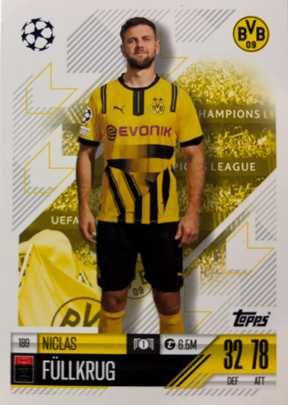 Карточка Никлас Фюллькруг Боруссия Дортмунд, Вест Хэм Лига Чемпионов 2024/25