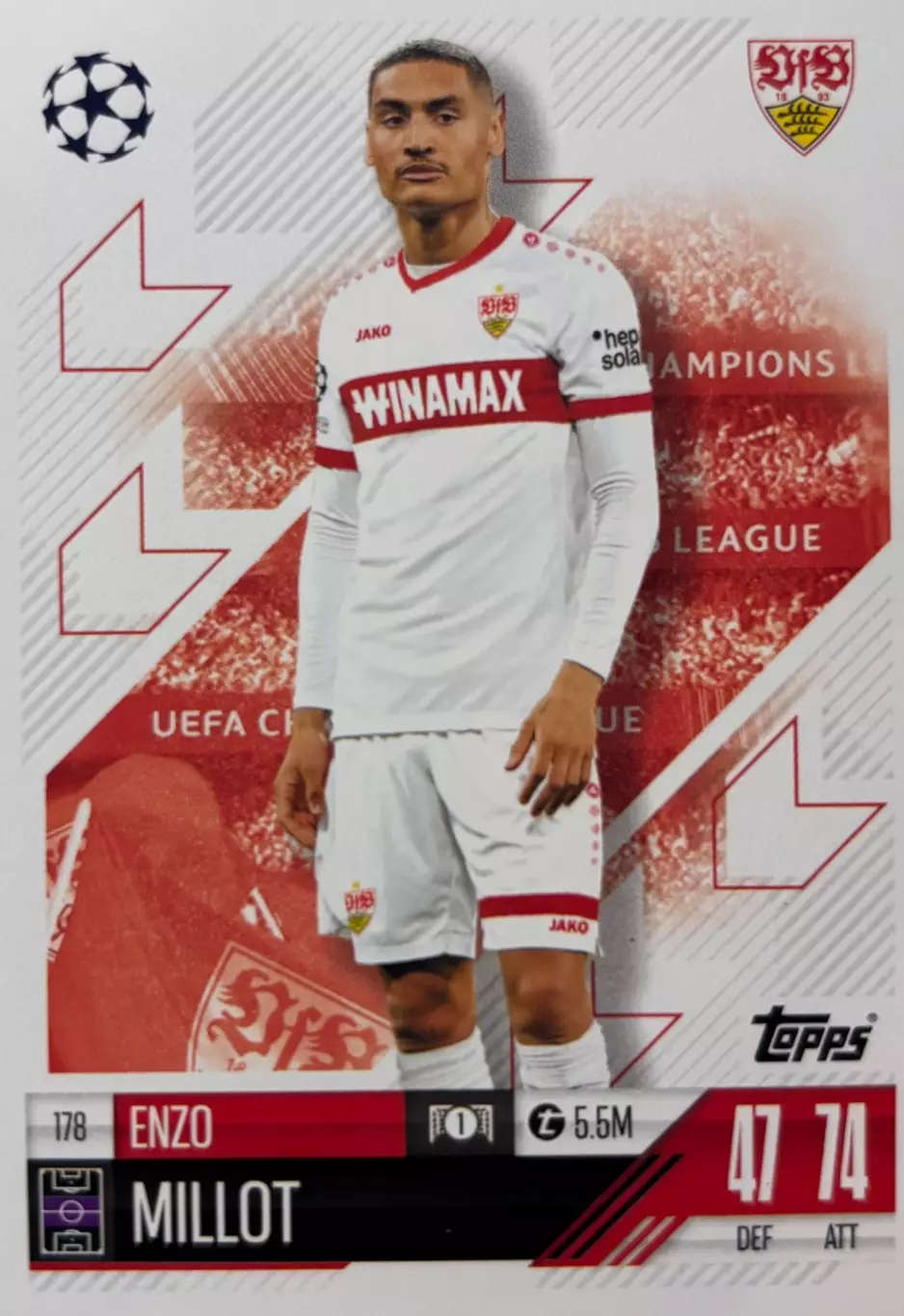 Футбол. Карточка Энзо Мийо Штутгарт, Монако Лига Чемпионов 2024/25 TOPPS