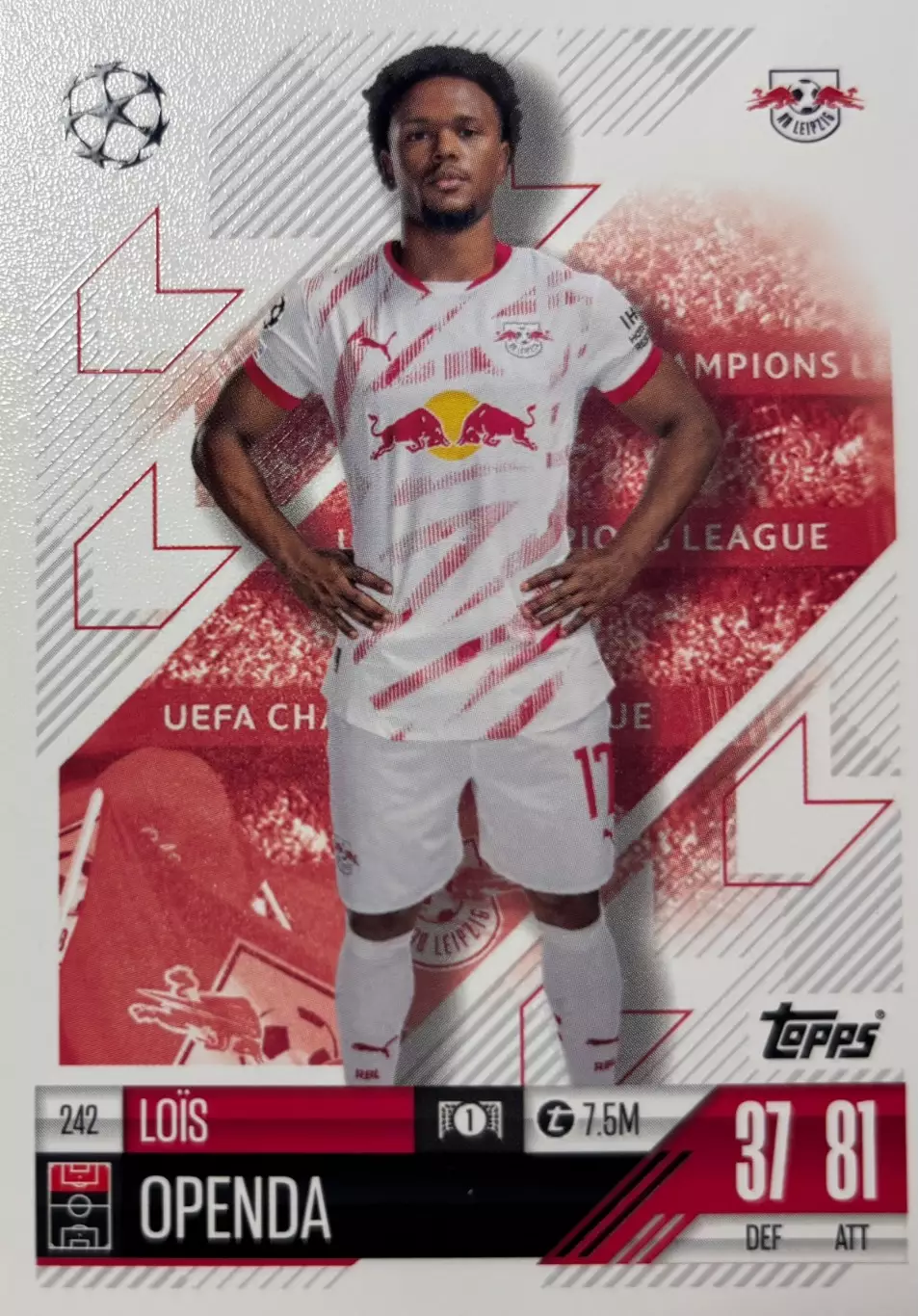 Футбол. Карточка Лои Опенда РБ Лейпциг,Ланс,Ювентус Лига Чемпионов 2024/25 TOPPS