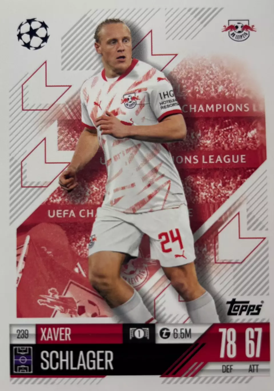 Футбол. Карточка Ксавер Шлагер РБ Лейпциг, Вольфсбург Лига Чемпионов 2024/25