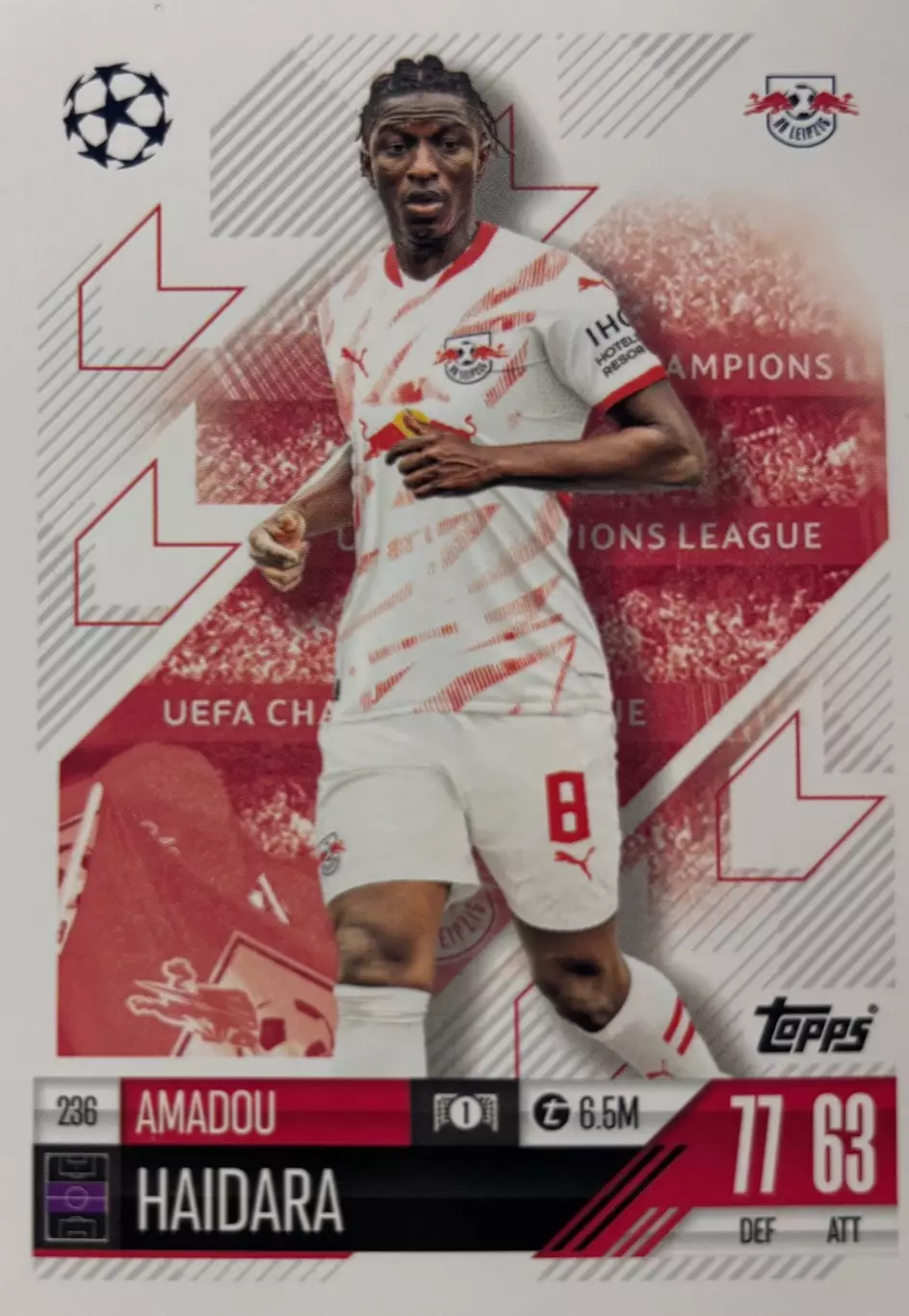Футбол. Карточка Амаду АйдараРБ Лейпциг, Ланс Лига Чемпионов 2024/25 TOPPS
