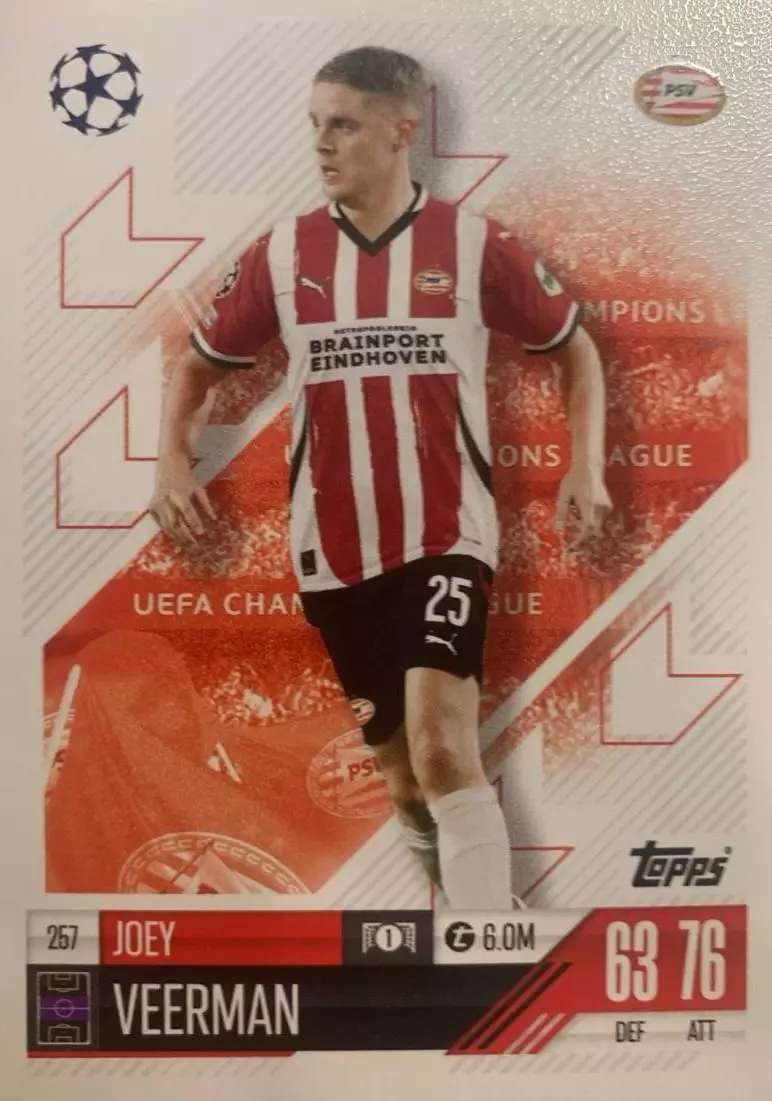 Футбол. Карточка Джоуи Верман ПСВ, Херенвен Лига Чемпионов 2024/25 TOPPS