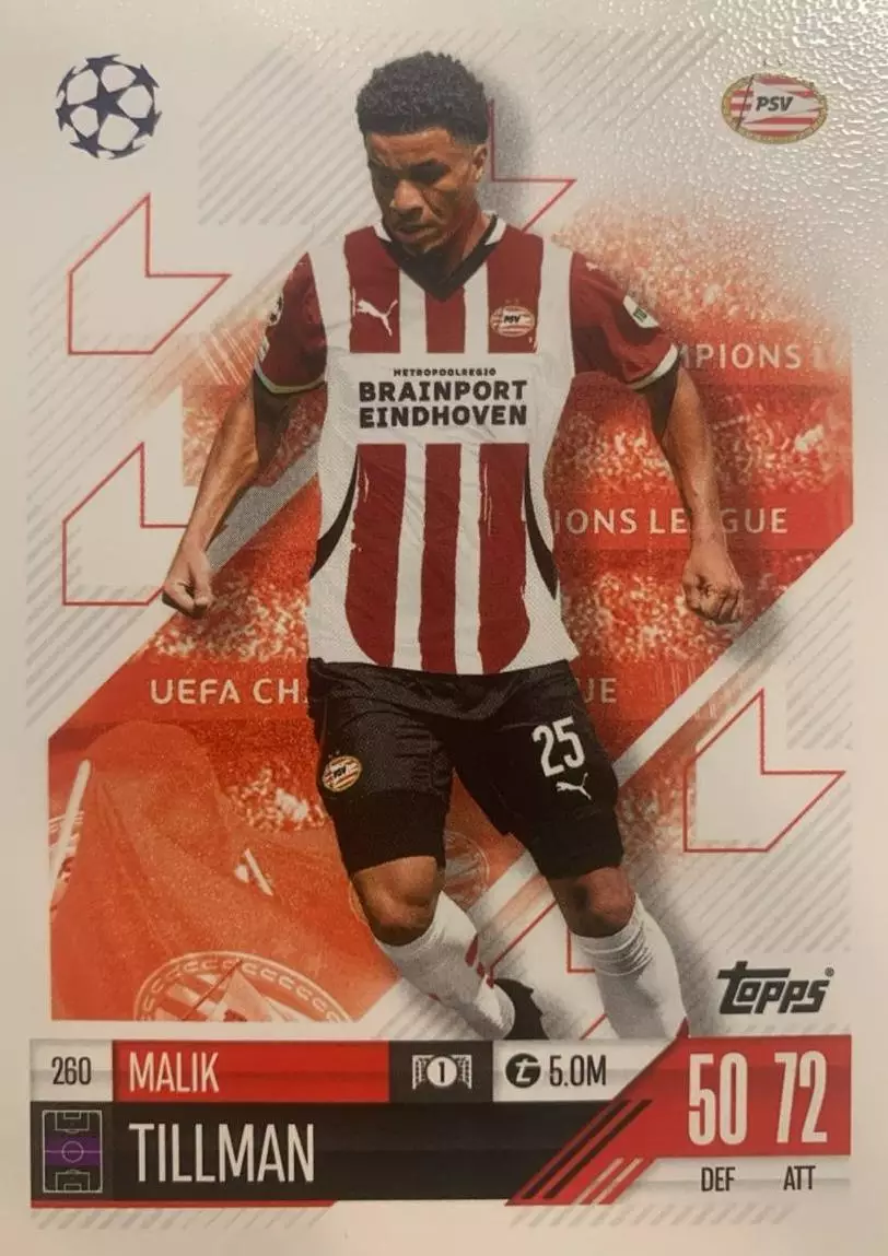 Футбол. Карточка Малик Тилльман ПСВ, Байер 04 Лига Чемпионов 2024/25 TOPPS
