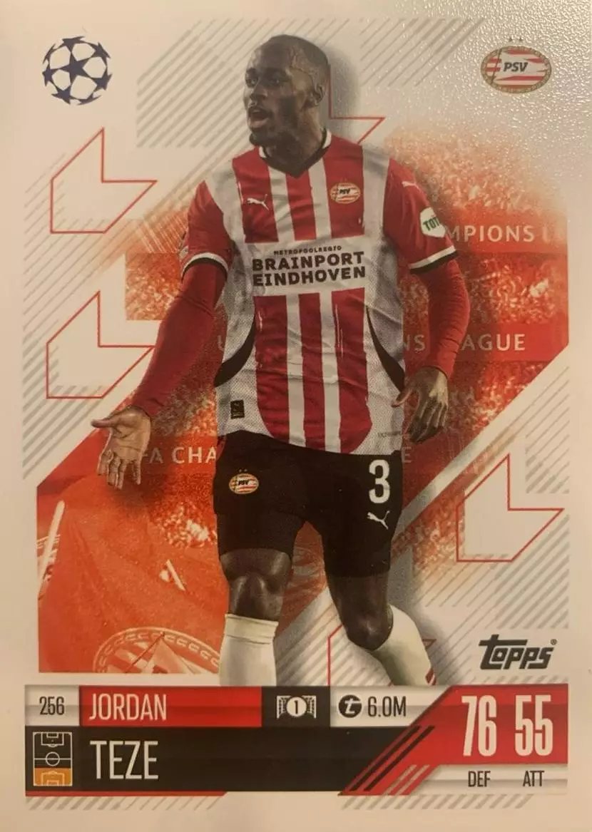Футбол. Карточка Джордан Тезе ПСВ, Монако Лига Чемпионов 2024/25 TOPPS