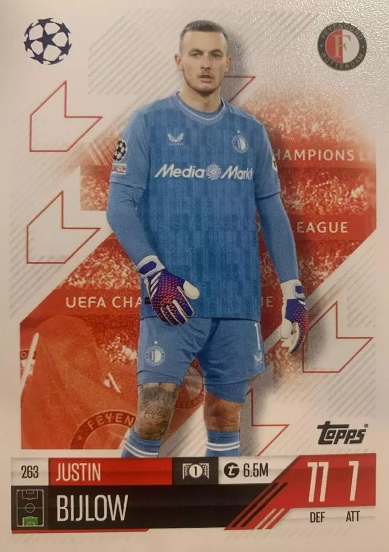 Футбол. Карточка Джастин Бейло Фейеноорд, Дженоа Лига Чемпионов 2024/25 TOPPS