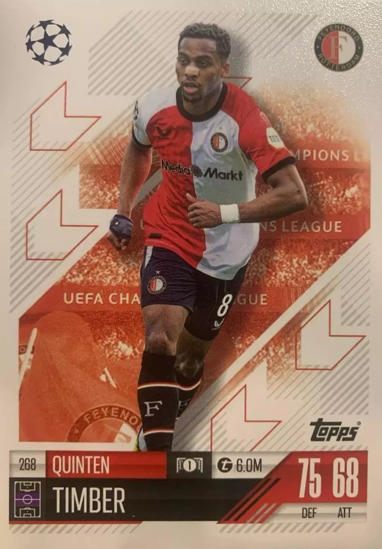 Футбол. Карточка Квинтен Тимбер Фейеноорд, Марсель Лига Чемпионов 2024/25 TOPPS