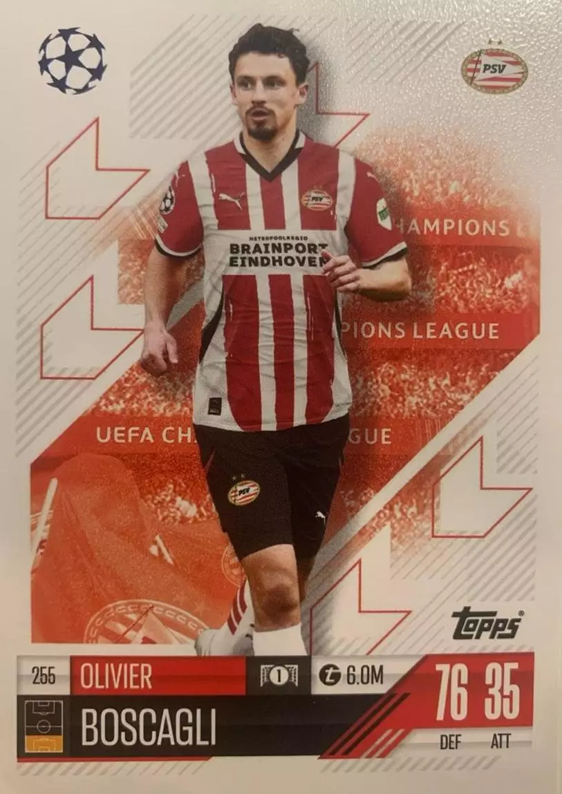 Футбол. Карточка Оливье Боскальи ПСВ, Ницца Лига Чемпионов 2024/25 TOPPS