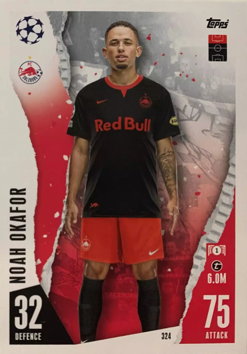 Футбол. Карточка Ноа Окафор Ред Булл Зальцбург, Милан Лига Чемпионов 2023-24