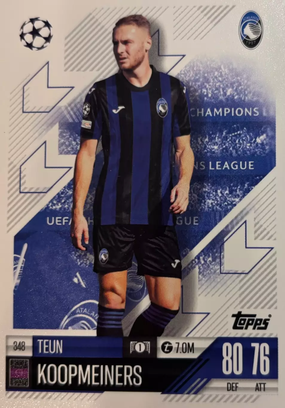 Футбол. Карточка Тен Копмейнерс Аталанта, Ювентус Лига Чемпионов 2024/25 Topps