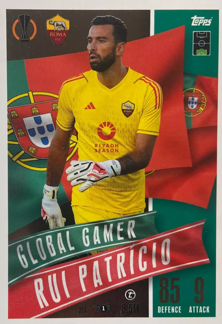 Футбол. Карточка Руй Патрисиу Рома, Спортинг Лиссабон Лига Европы 2023/24 TOPPS