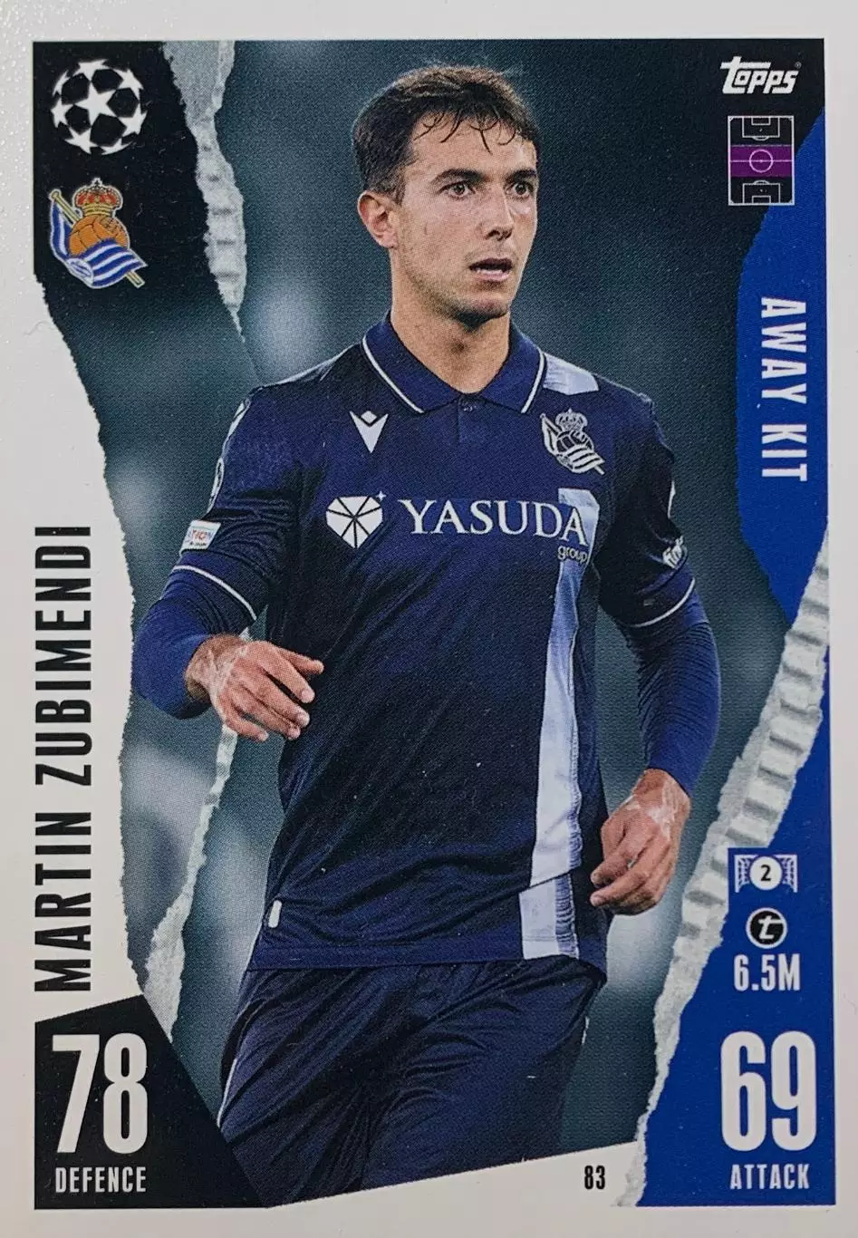 Футбол. Карточка Мартин Субименди Реал Сосьедад, Арсенал Лига Чемпионов 2023-24