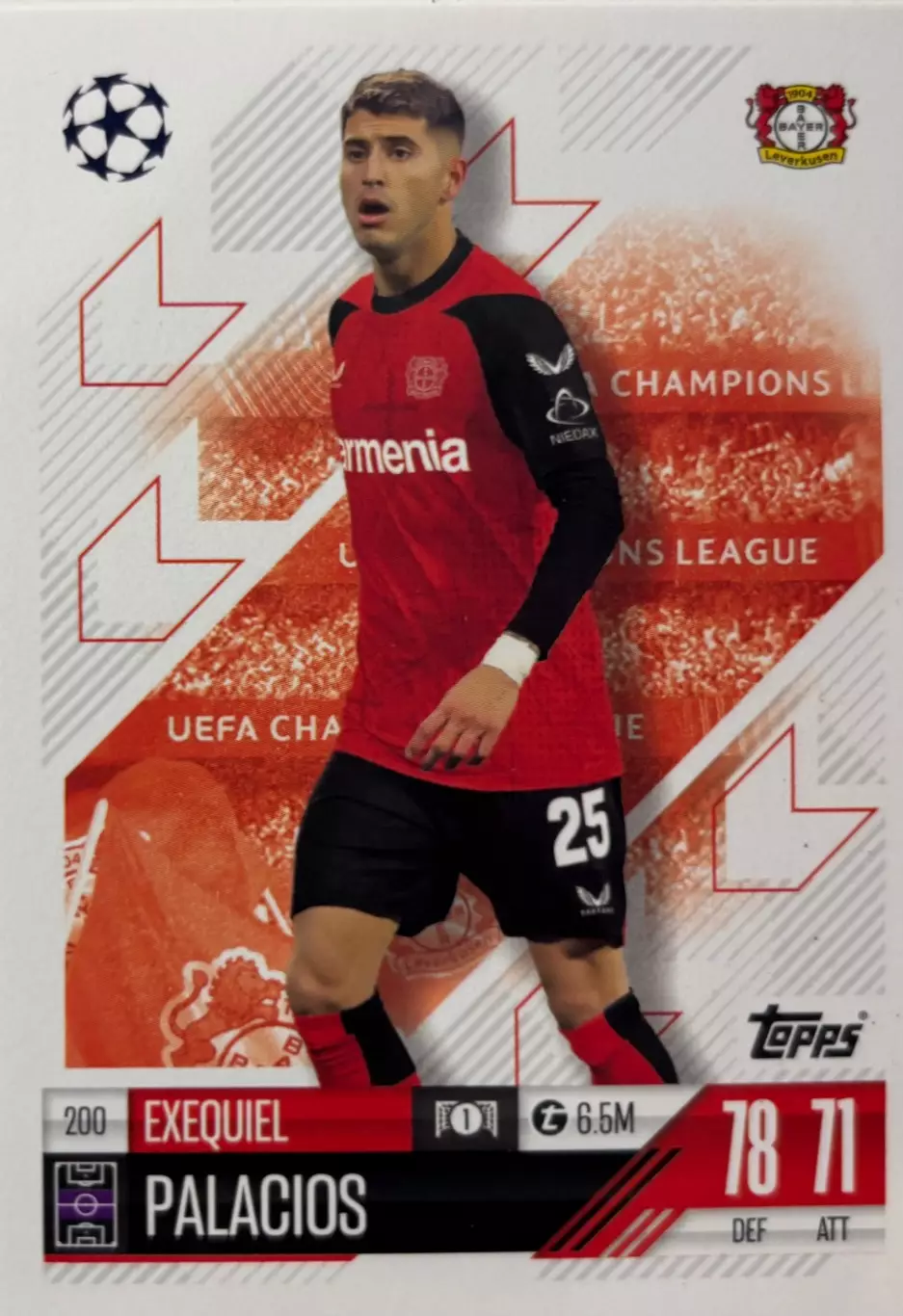 Футбол. Карточка Эсекиэль Паласиос Байер 04, Ривер Плейт Лига Чемпионов 2024/25