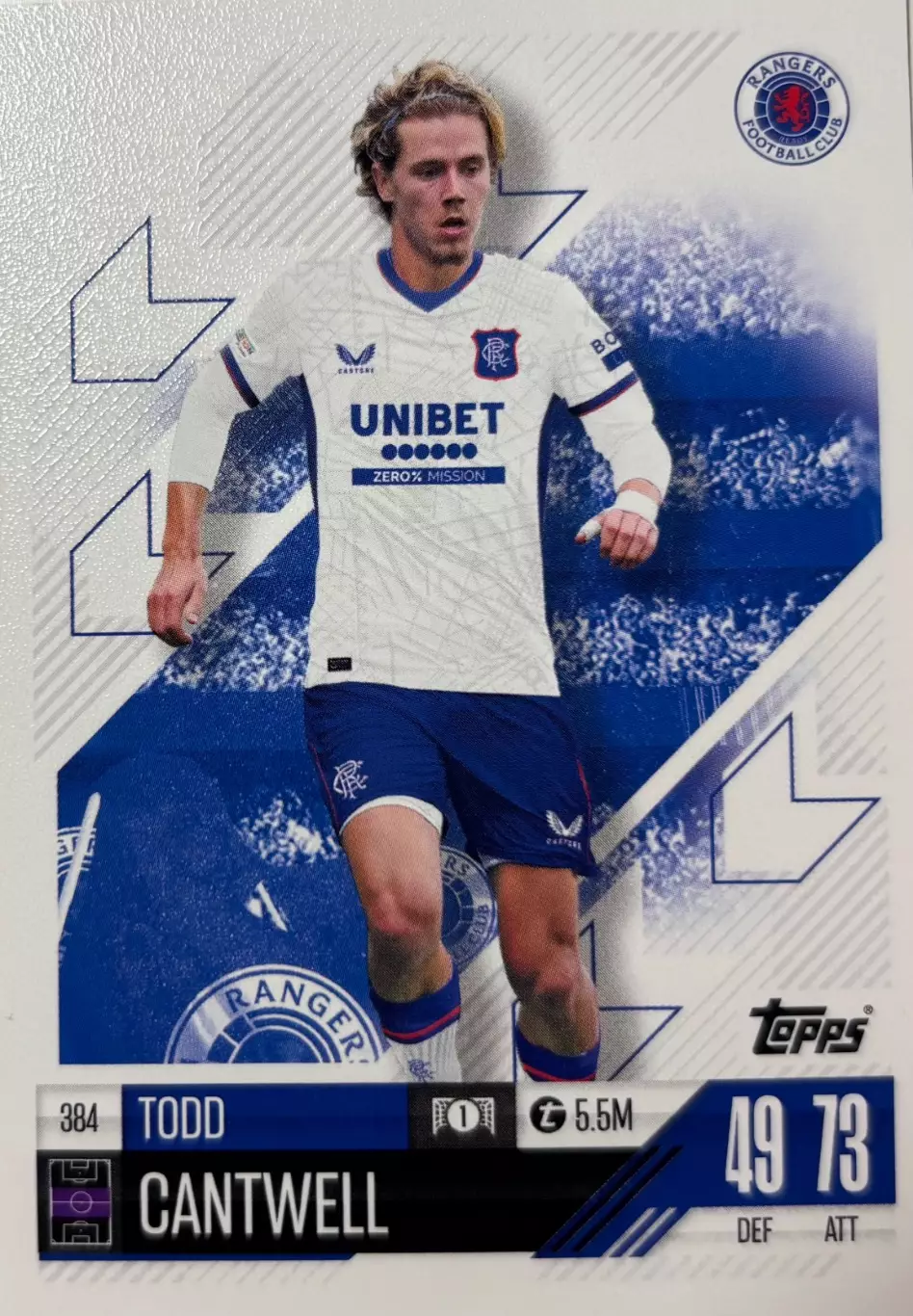 Футбол. Карточка Тодд Кантуэлл Рейнджерс, Борнмут Лига Чемпионов 2024/25 TOPPS