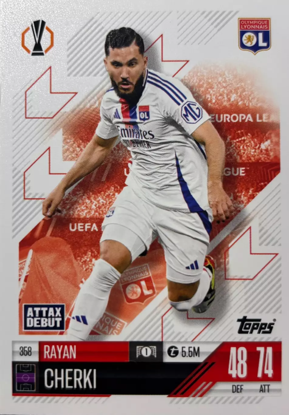 Футбол. Карточка Райан Шерки Олимпик Лион, Манчестер Сити Лига Европы 2024/25