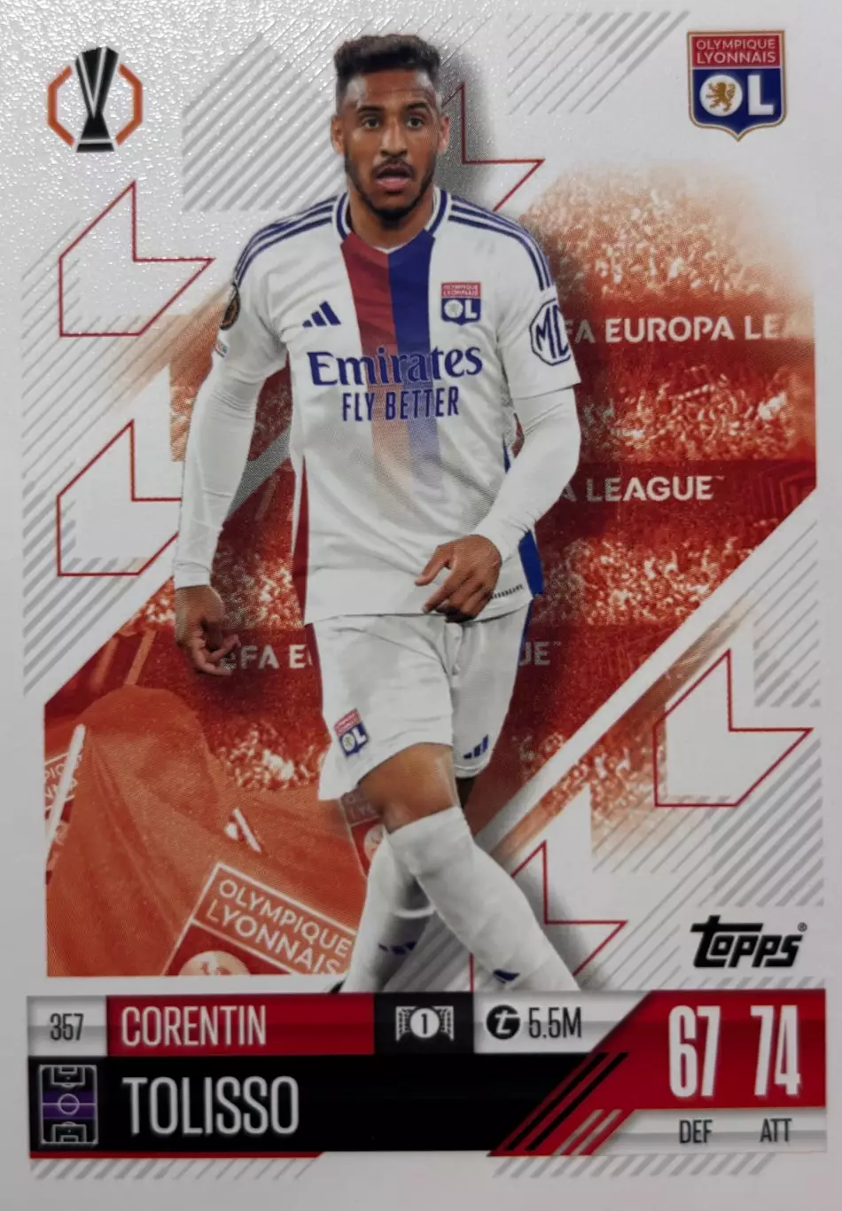 Футбол. Карточка Корантен Толиссо Олимпик Лион, Бавария Лига Европы 2024/25