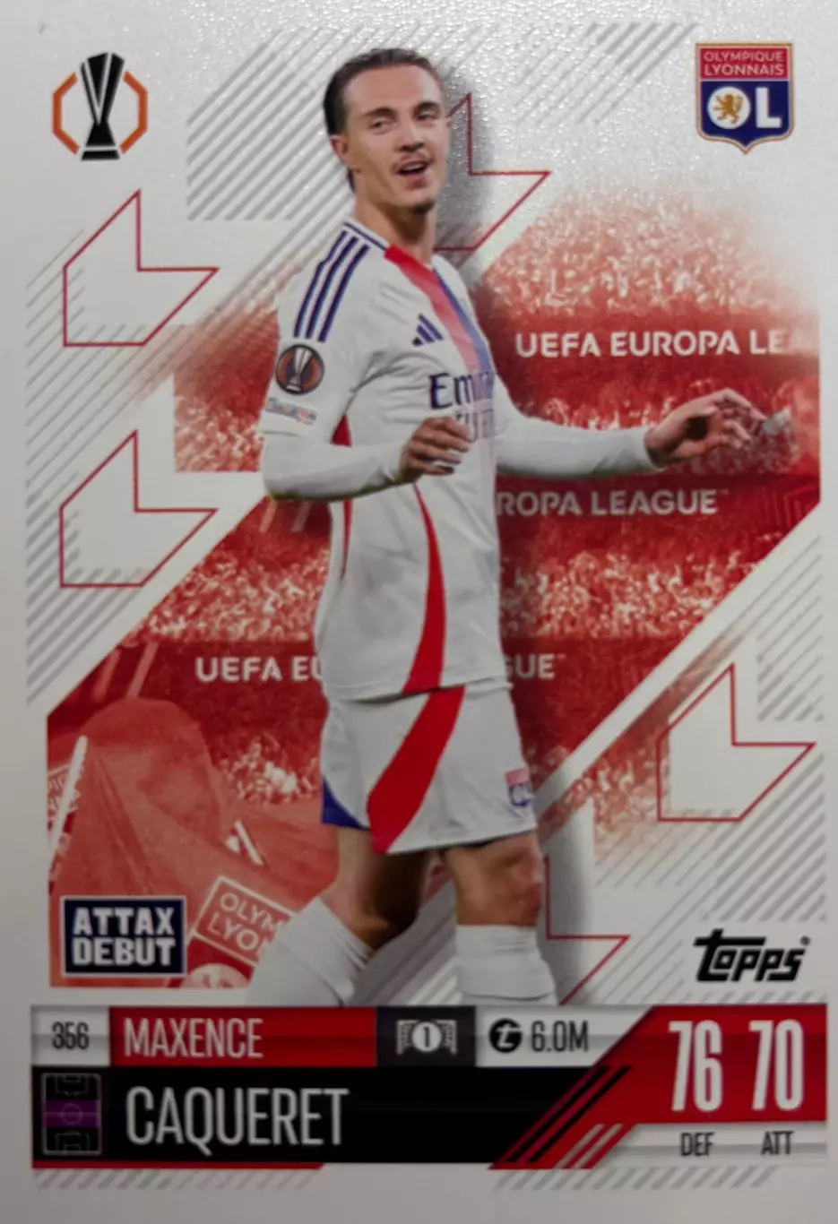 Футбол. Карточка Максанс Какре Олимпик Лион, Страсбур Лига Европы 2024/25 TOPPS