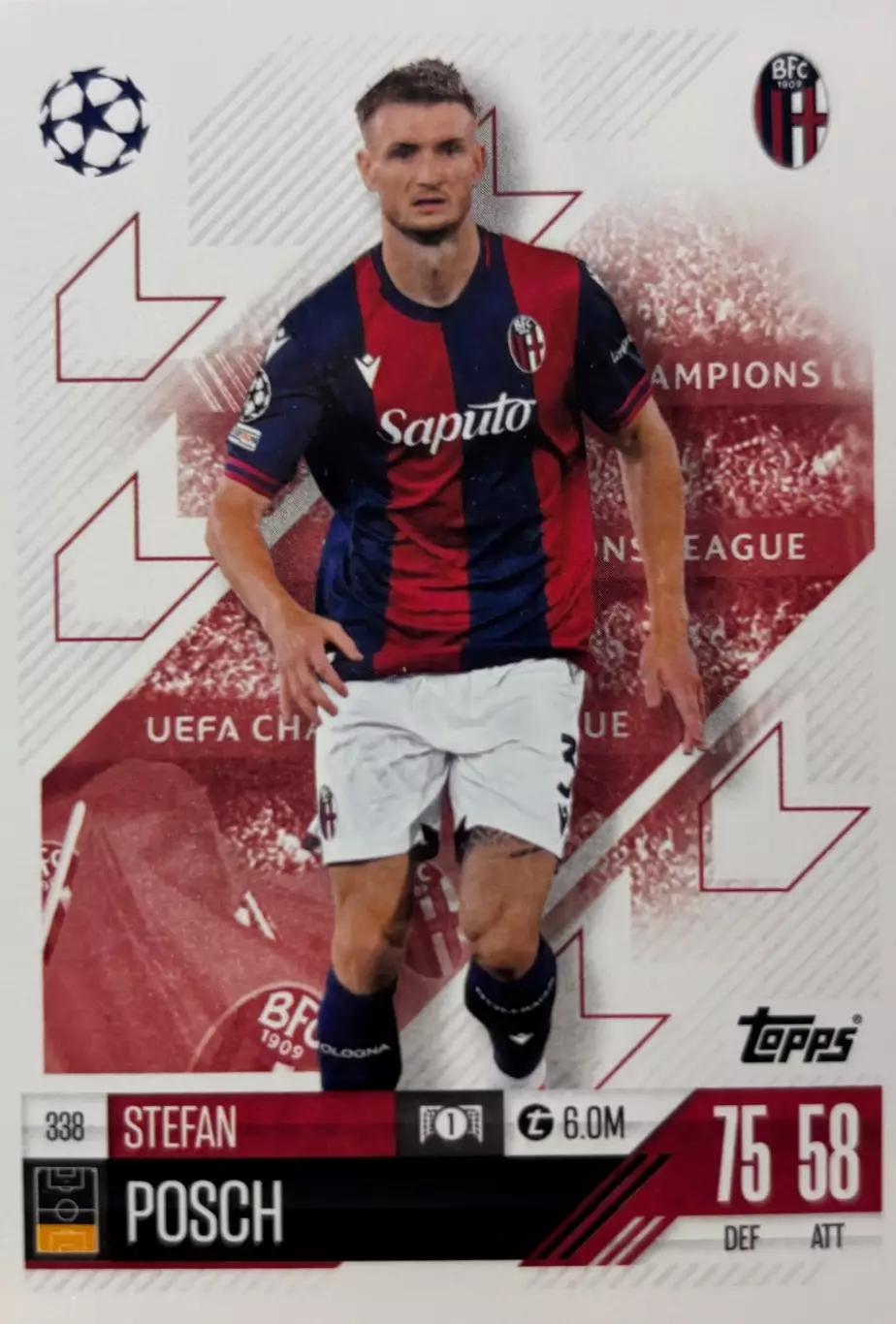 Футбол. Карточка Штефан Пош Болонья, Аталанта, Комо Лига Чемпионов 2024/25 TOPPS