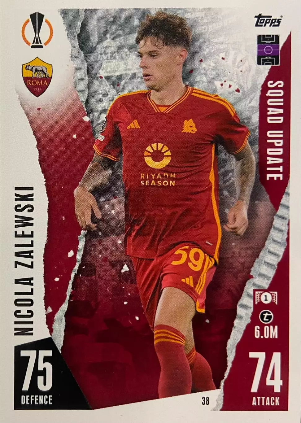 Футбол. Карточка Nicola Zalewski/Никола Залевский Рома Лига Европы 2023/24 TOPPS