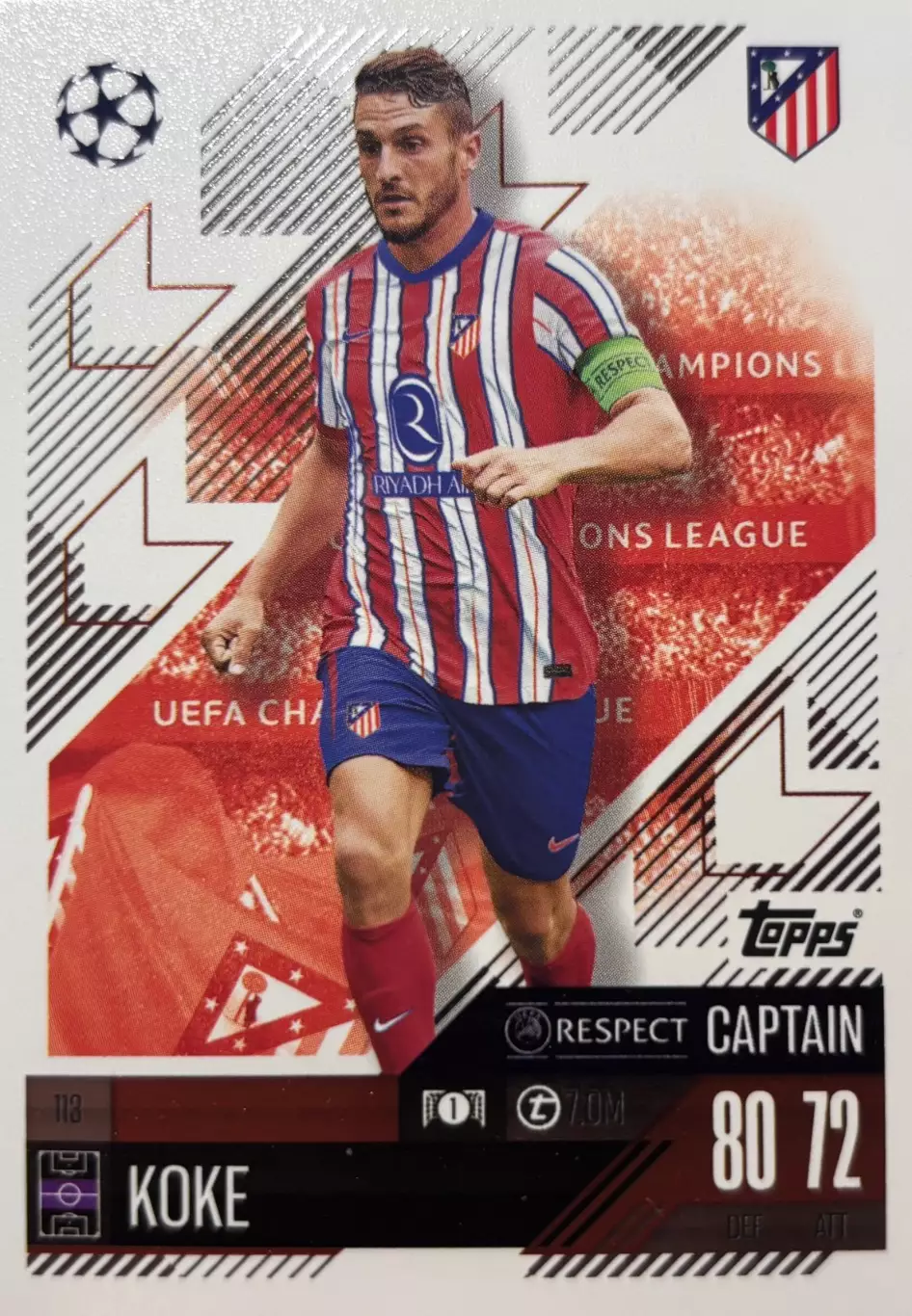 Футбол. Карточка Koke / Коке Атлетико Мадрид Лига Чемпионов 2024-25 TOPPS