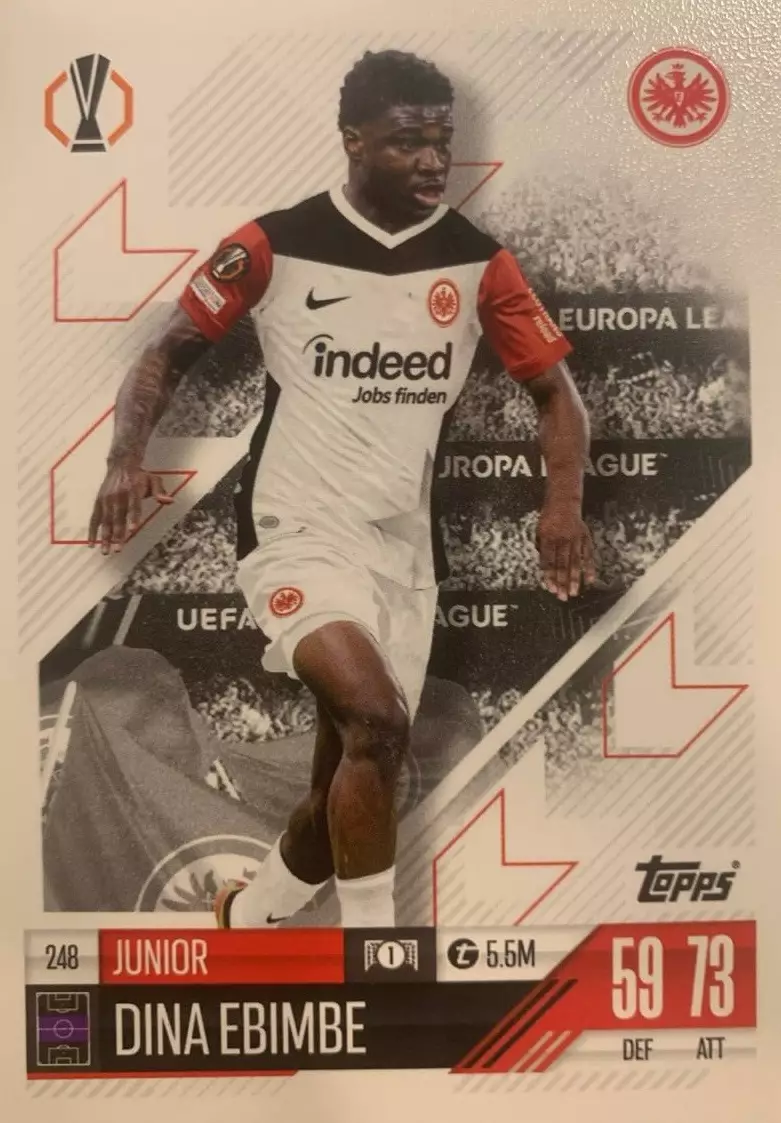 Футбол. Карточка Эрик Жуниор Дина-Эбимбе Айнтрахт, ПСЖ Лига Европы 2024-25 TOPPS