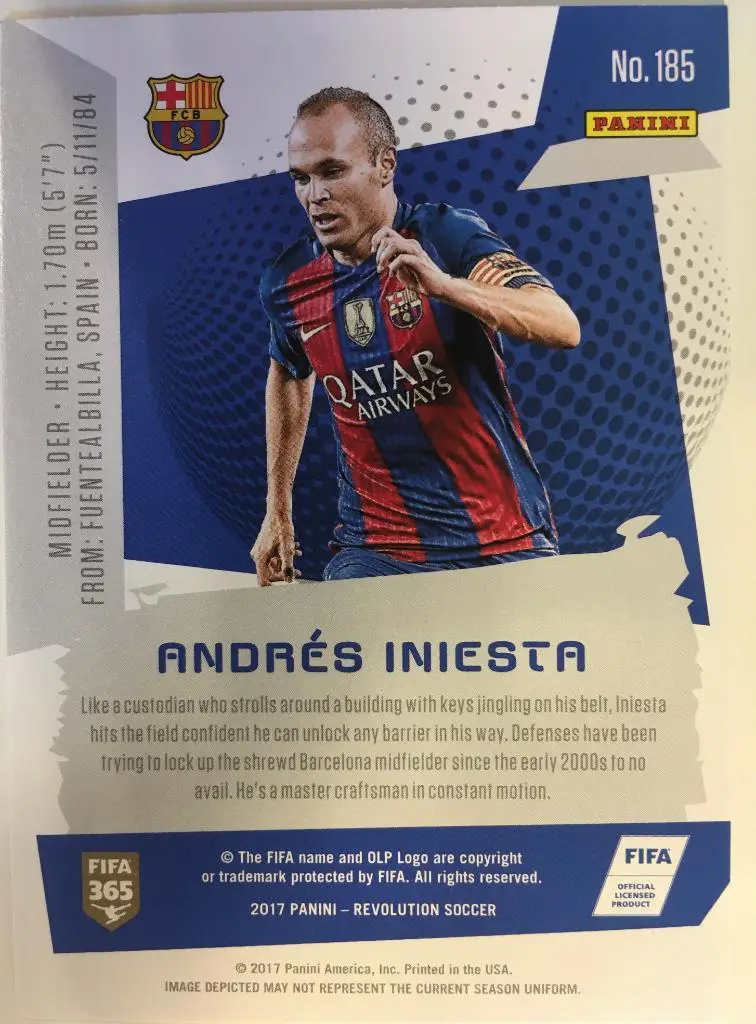 Футбол. Карточка Andres Iniesta / Андрес Иньеста Барселона Panini/Панини 2017 1