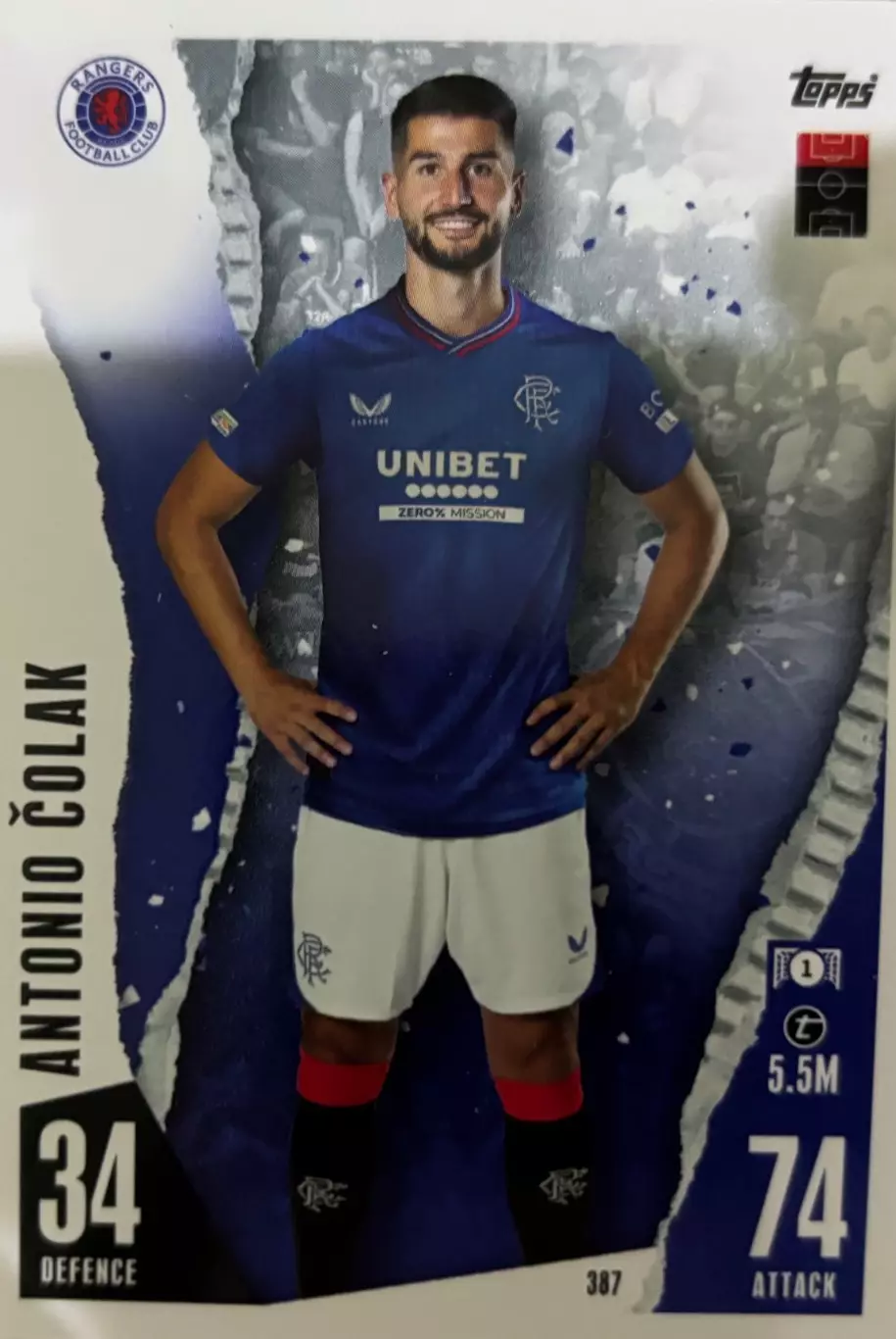 Футбол. Карточка Антонио Чолак Рейнджерс, Легия Лига Чемпионов 2023/24 TOPPS