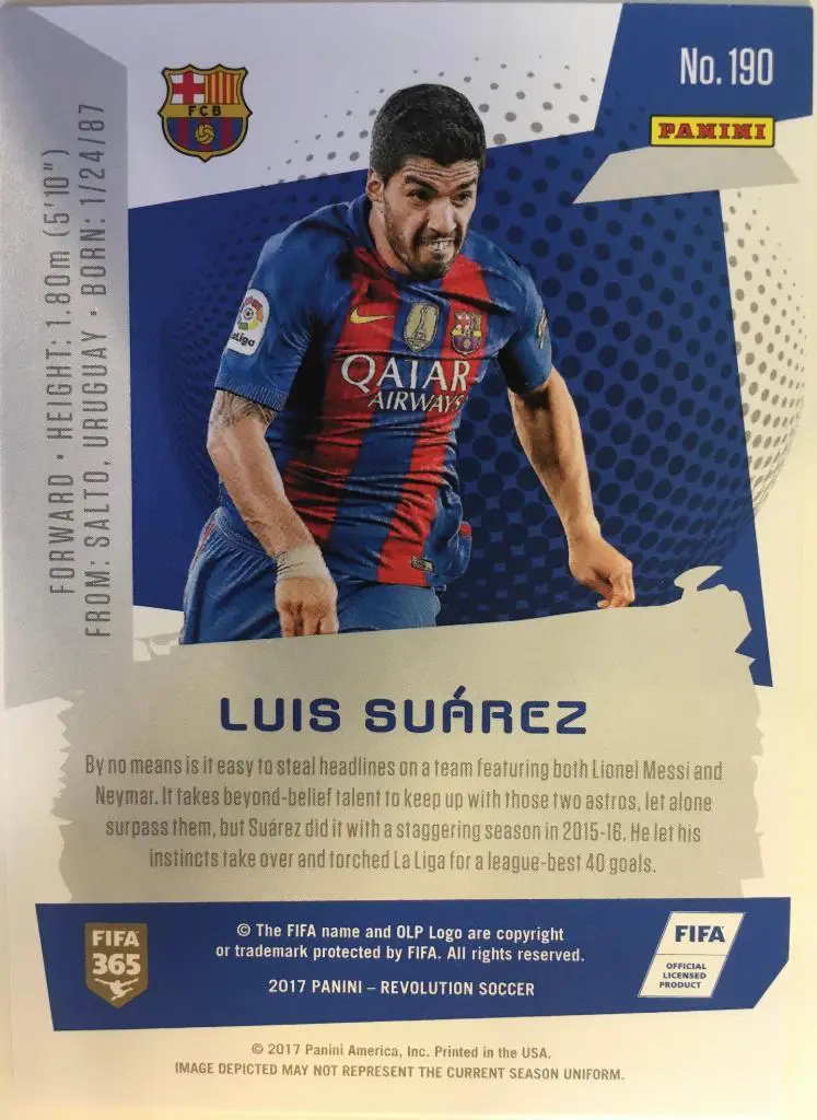 Футбол. Карточка Luis Suarez/Луис Суарес Barcelona/Барселона Panini/Панини 2017 1
