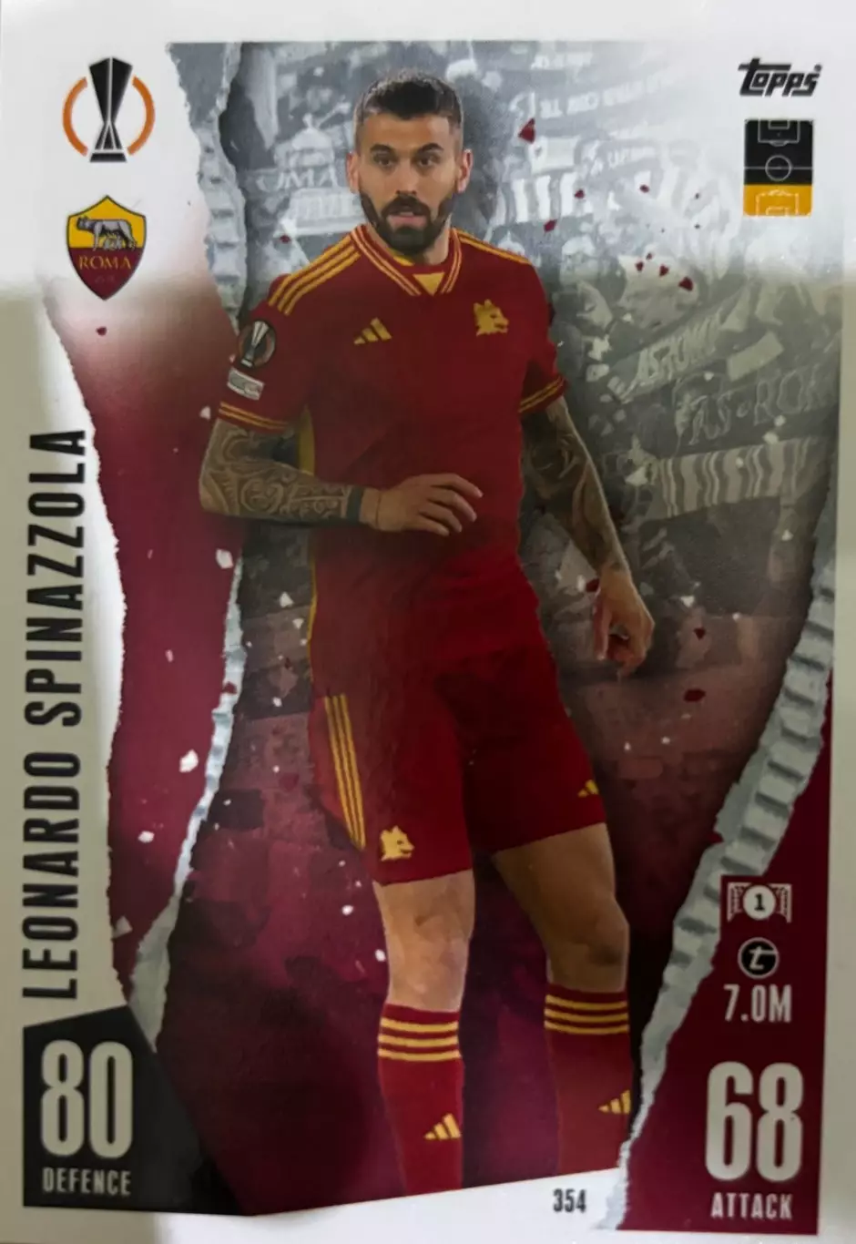 Карточка Леонардо Спинаццола Рома, Наполи, Ювентус Лига Европы 2023/24 TOPPS