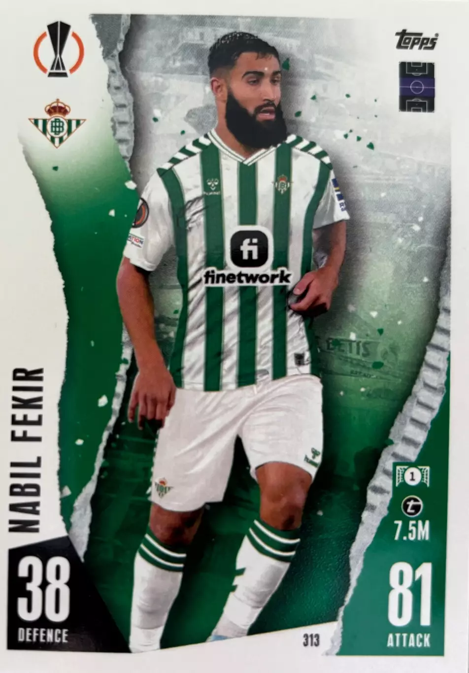 Футбол. Карточка Набиль Фекир Реал Бетис, Олимпик Лион Лига Европы 2023-24 TOPPS