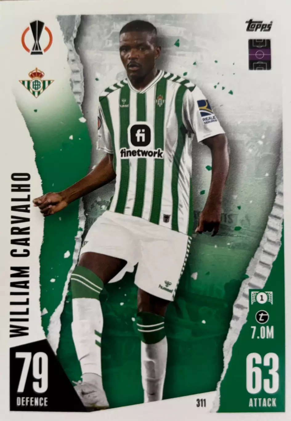 Карточка Вильям Карвалью Реал Бетис, Спортинг Лиссабон Лига Европы 2023-24 TOPPS